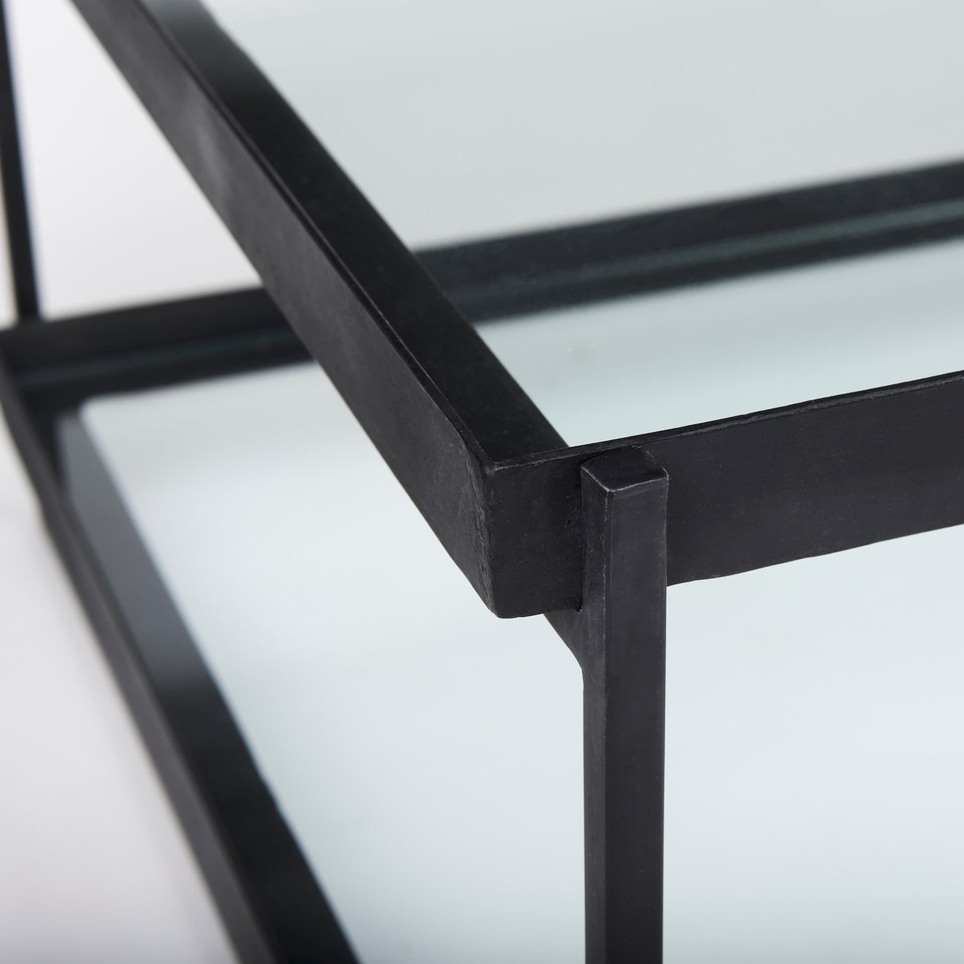 Trey 56"L x 32"W x 17"H Black Metal W/Glass Coffee Table — product photograph