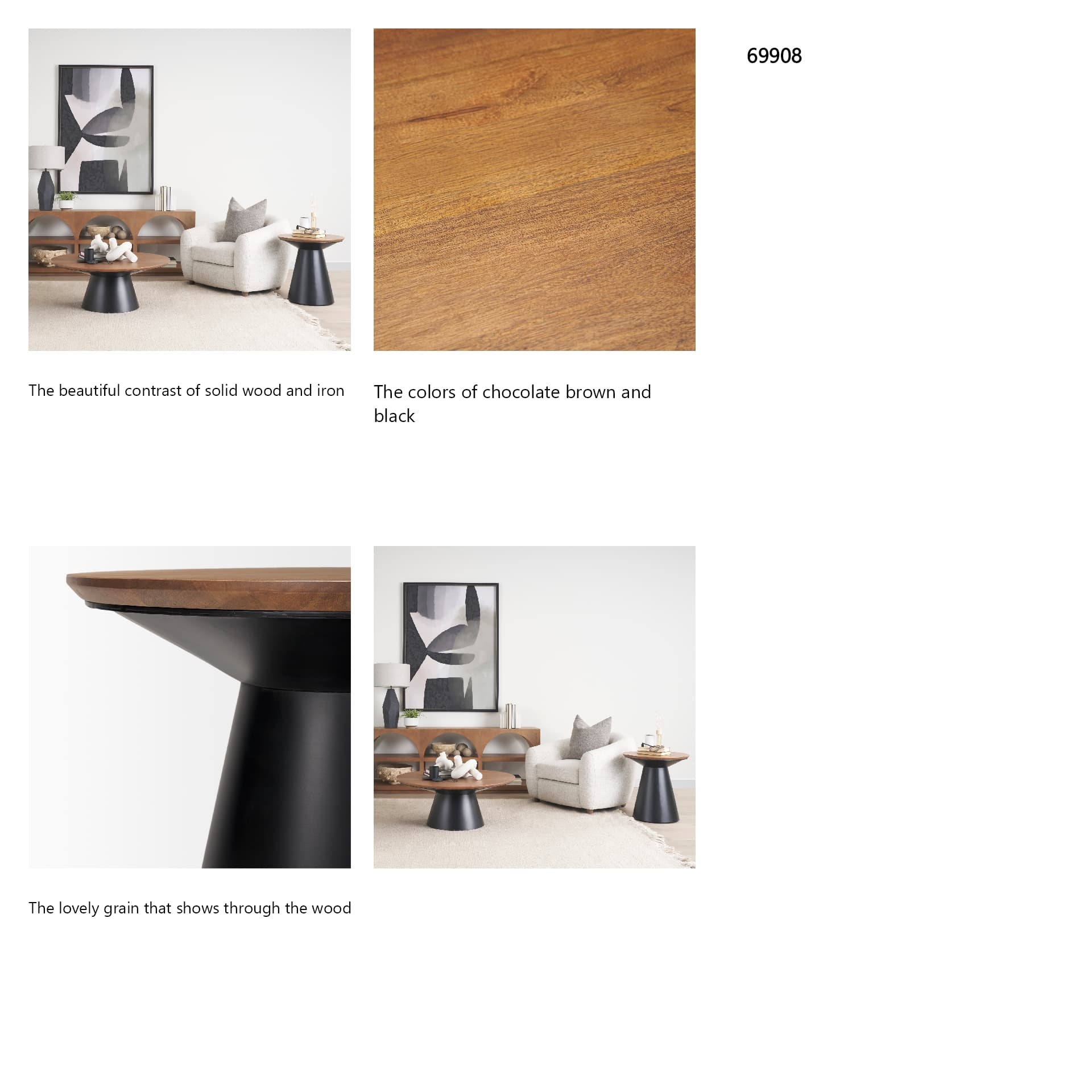 Mitchell 22.0L x 22.0W x 23.0H Black Metal Pedetal Base with Brown Wood Top Side Table — in a styled room