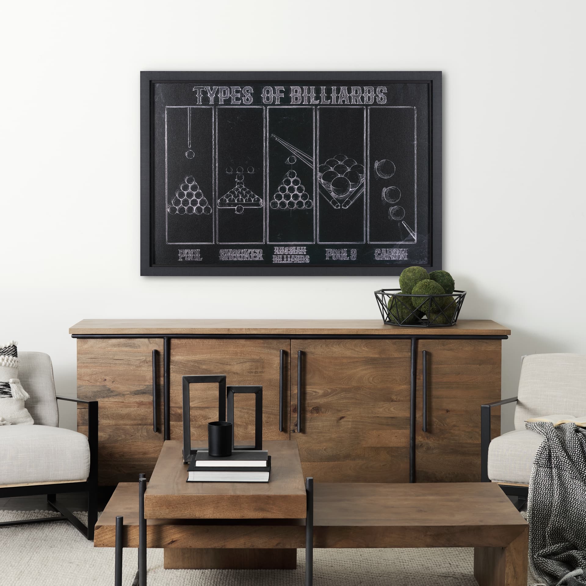 Billiards by Mercana Studio a Hand Embelished Textured Framed Art Print — in a styled room