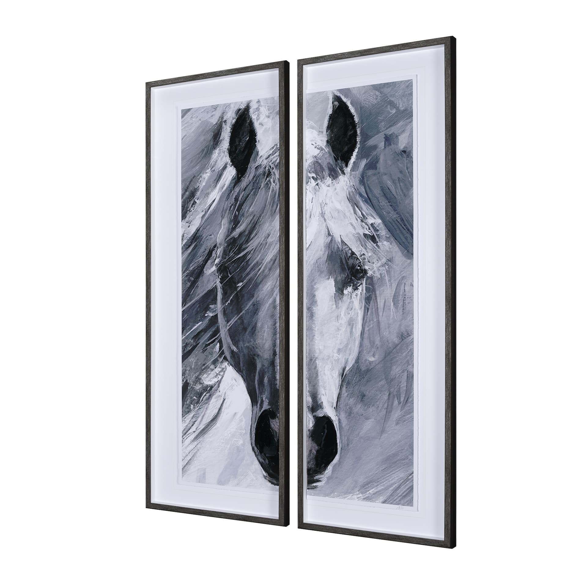 White Horse Portrait by Mercana Studio Hand Embellished Textured Framed Art Print Matted under Glass — product photograph