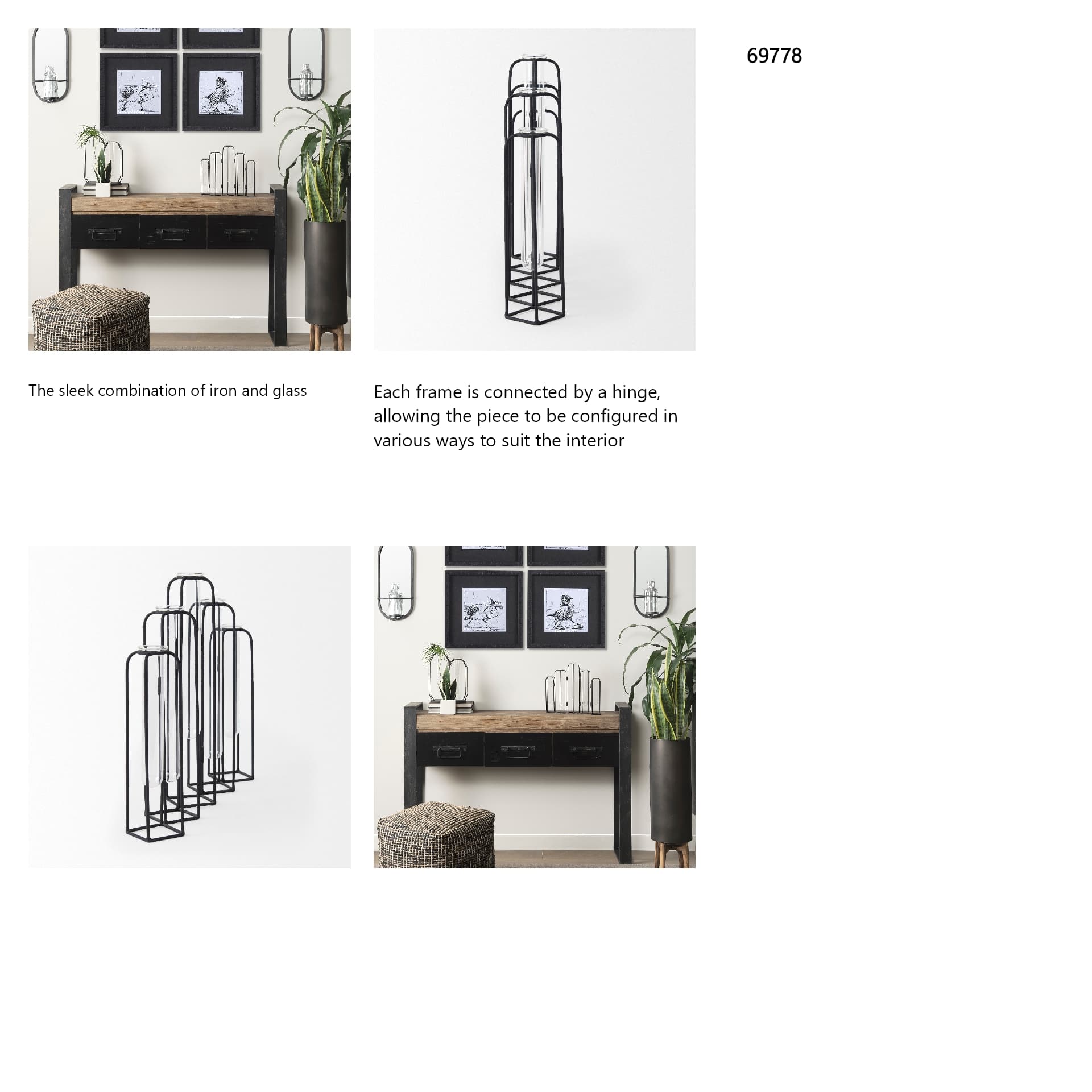 Mila 13.4L x 2.5W x 11.0H Metal and Glass Decorative Accent — in a styled room