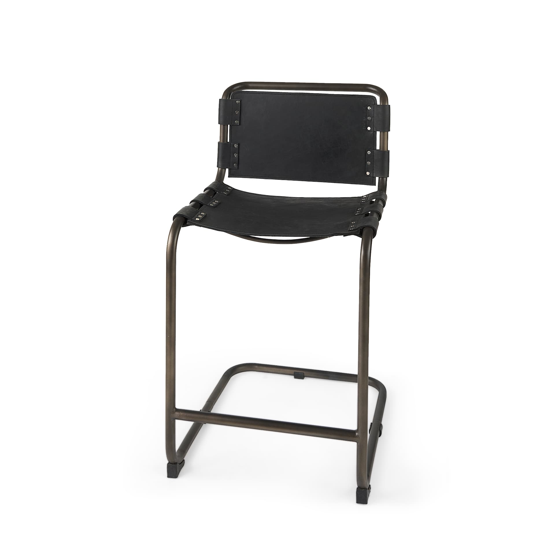 Berbick Backless 38in Seat Counter Stool | Black Leather w/ Gray Metal — product photograph