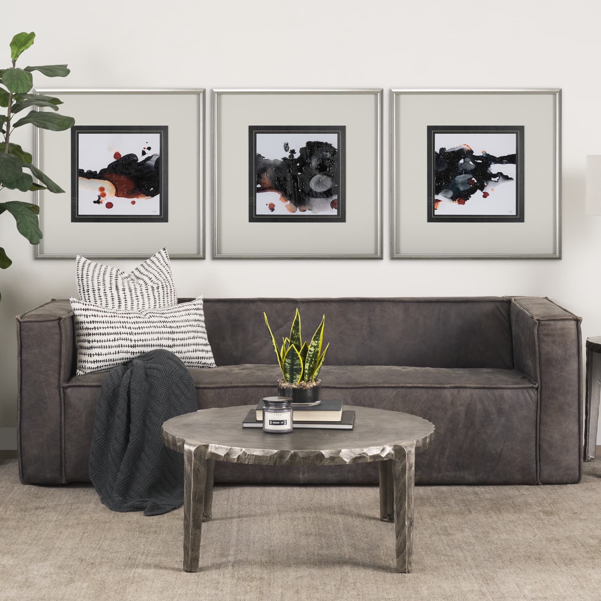Shimmering Night II by Mercana Studio Hand Embellished Textured Framed Art Print Matted under Glass — in a styled room