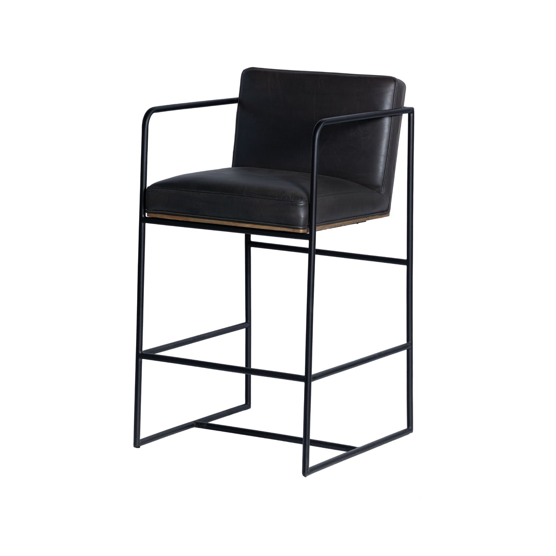 Stamford Backless 36in Seat Counter Stool | Black Leather w/ Metal — product photograph