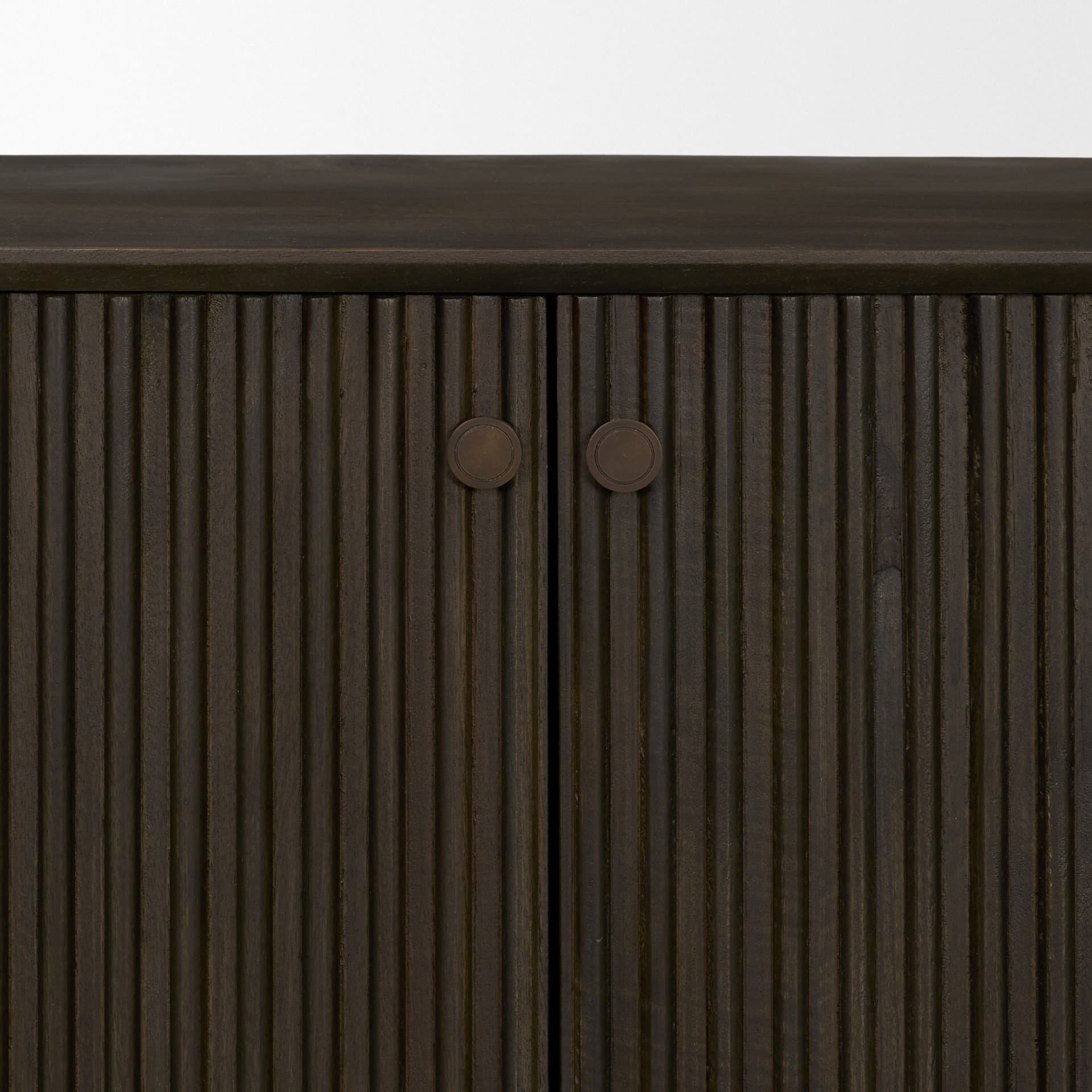 Cinder Distressed Dark Brown Wood Reeded 4-Door Closed Sideboard — product photograph