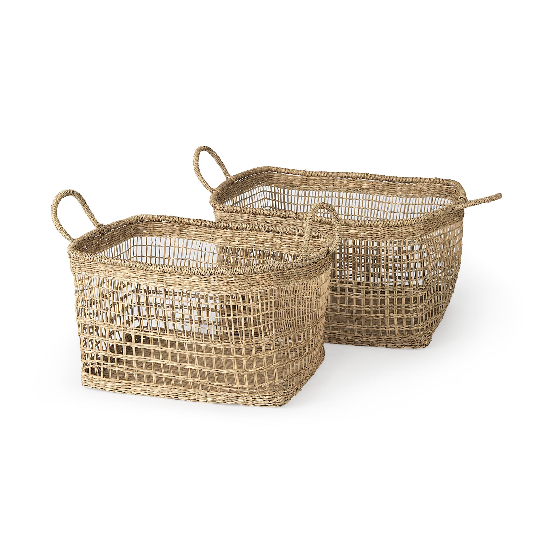 Bellisa 18.5L x 14.6W x 11.0H (Set of 2) Medium Brown Seagrass Rectangular Basket W/ Handles — product photograph