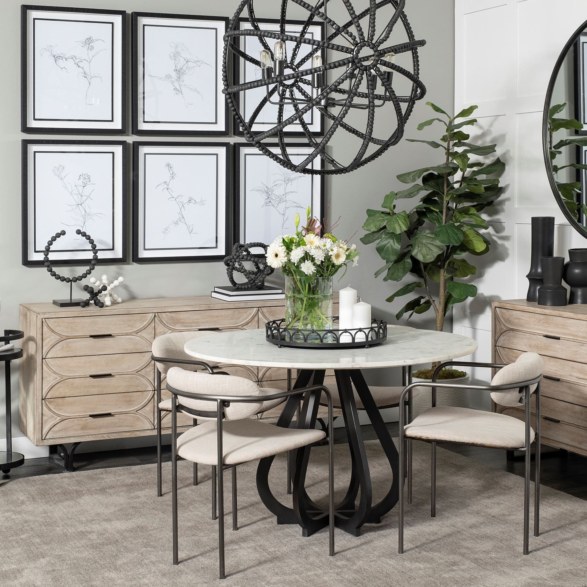 Giselle II Brown Fir Veneer W/Black Metal Leg 9 Drawer Sideboard — in a styled room