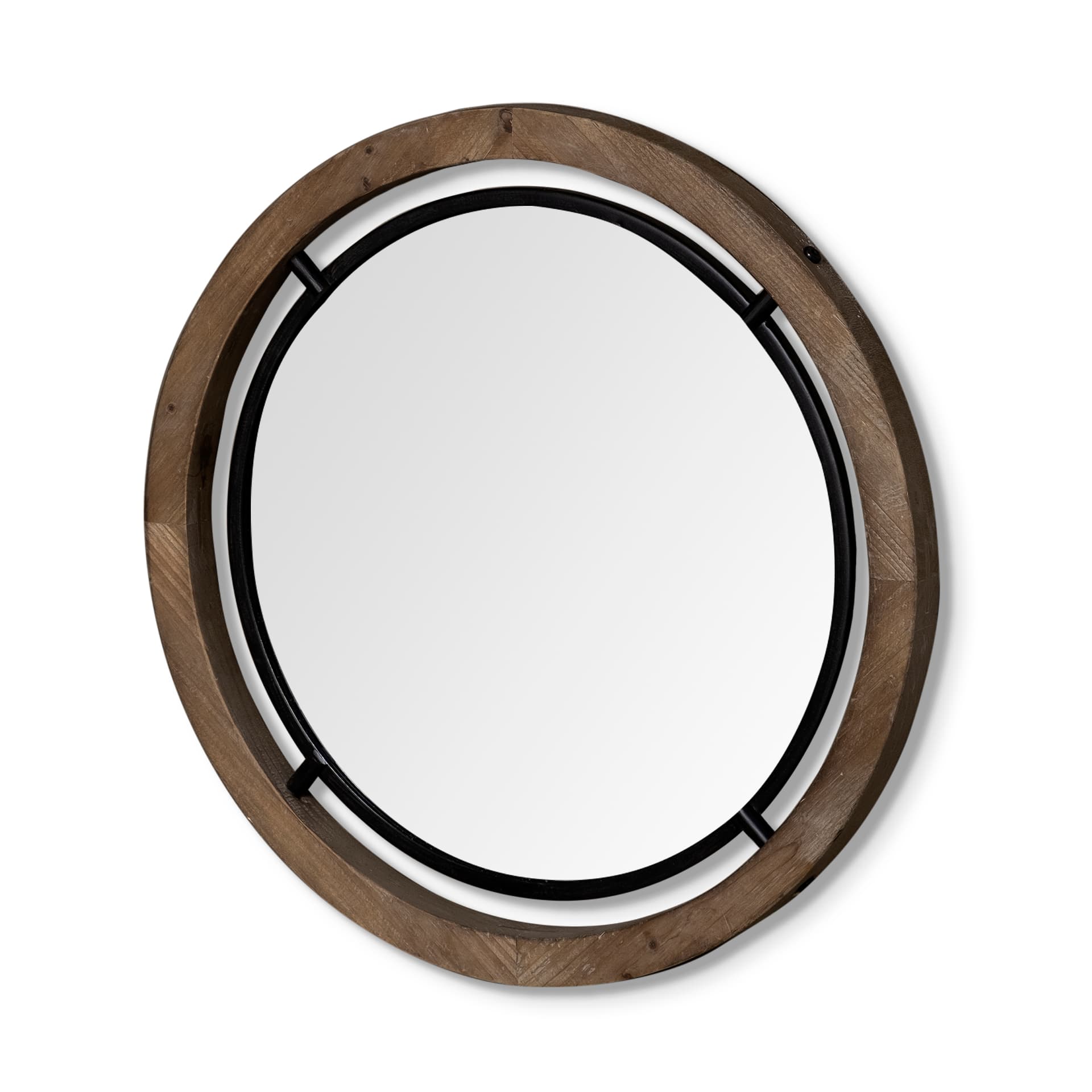 Josi 28" Brown Wood and Black Metal Frame Mirror — product photograph