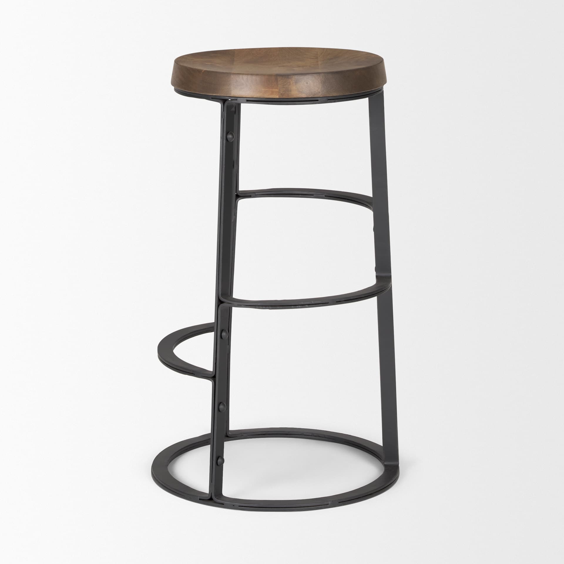 Neo Backless 26.3in Seat Counter Stool | Brown Wood w/ Black Metal — product photograph
