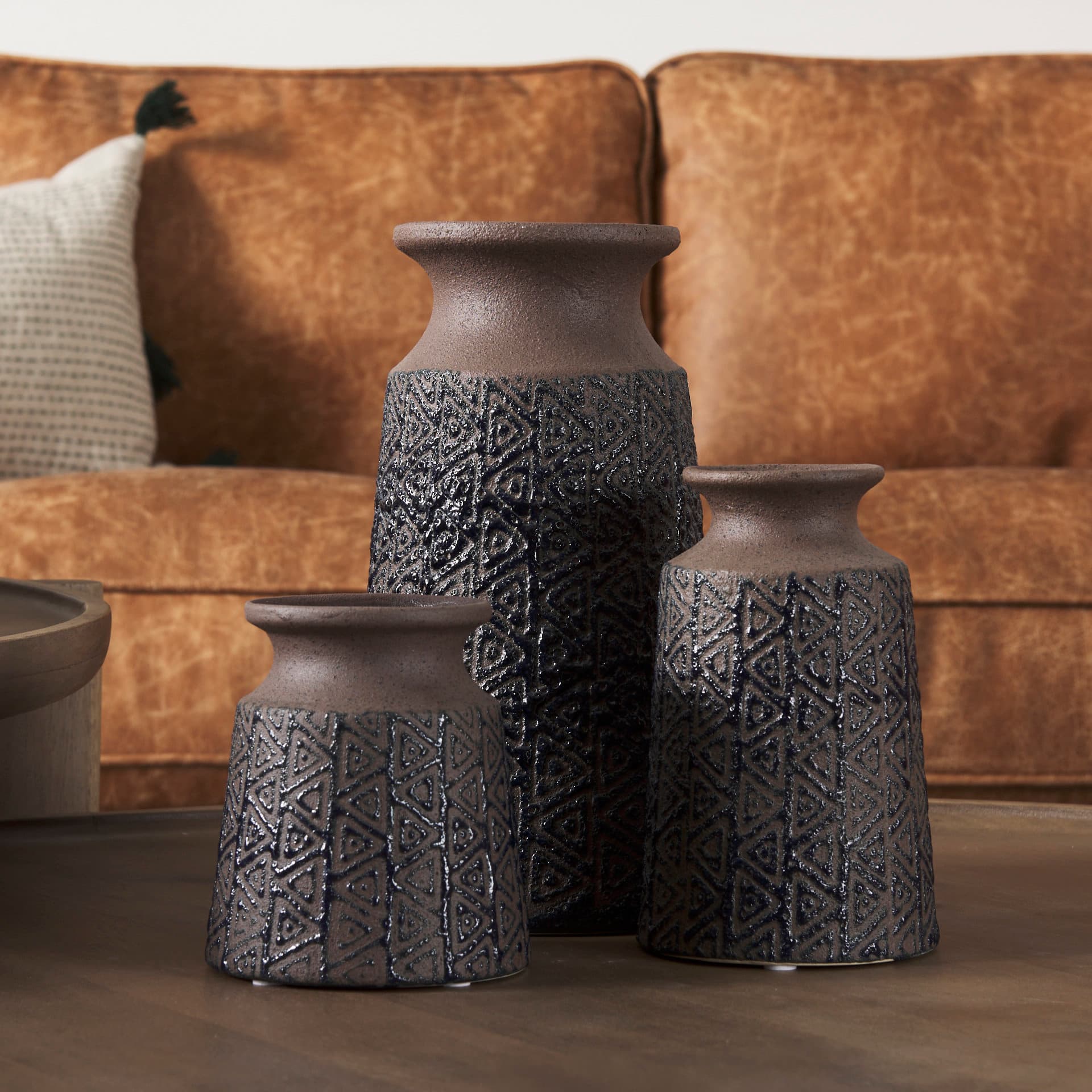 Sefina II Medium Brown/Black Patterned Ceramic Vase — product photograph