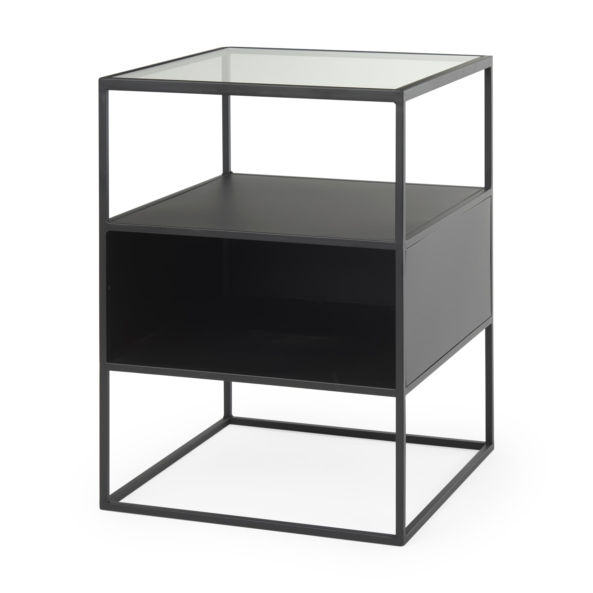 Samson 15.7L x 15.7W x 21.3H Side Table Matte Black Metal and Glass — product photograph