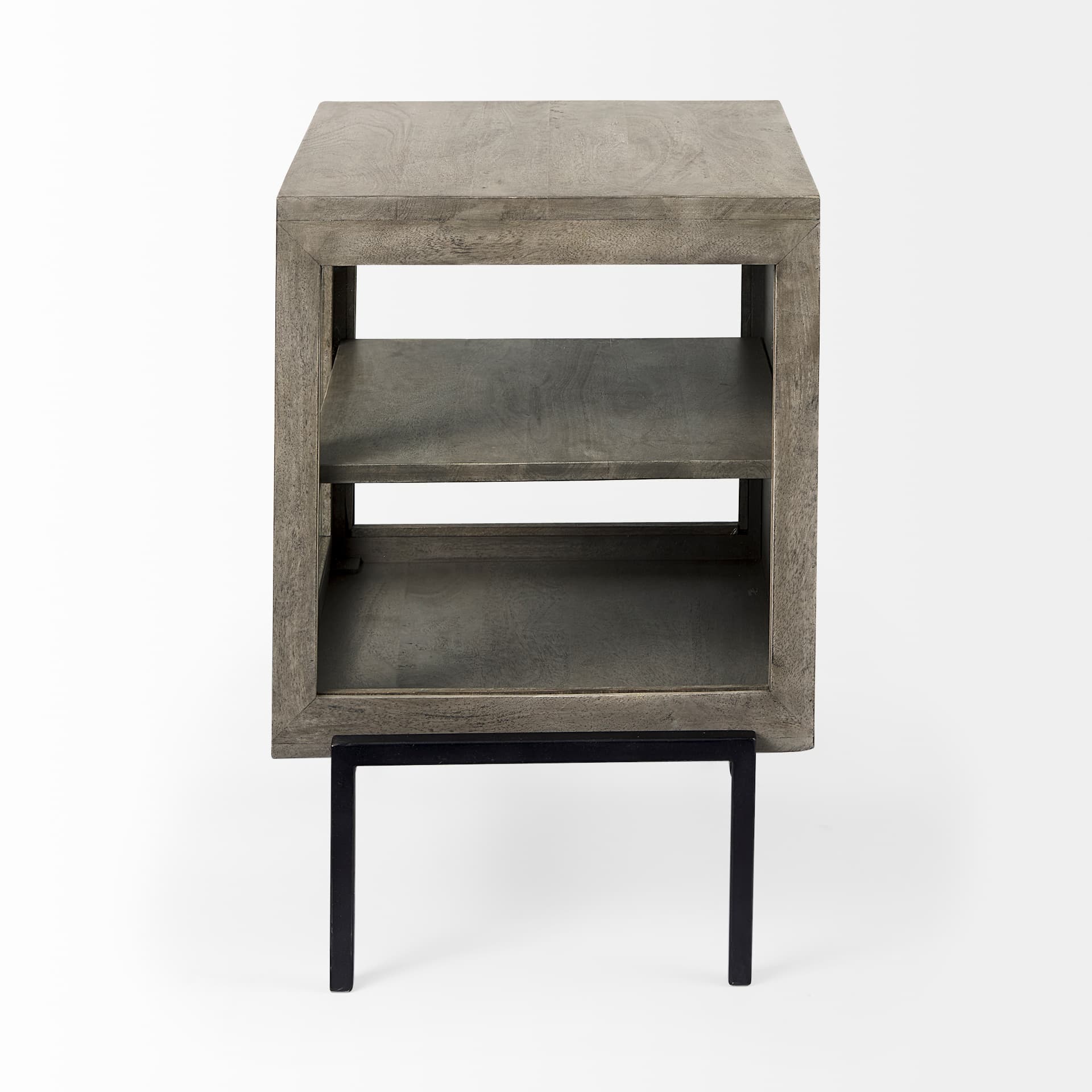 Arelius 20L x 18W x 26H Gray Wood W/ Black Metal Frame End/Side Table — product photograph