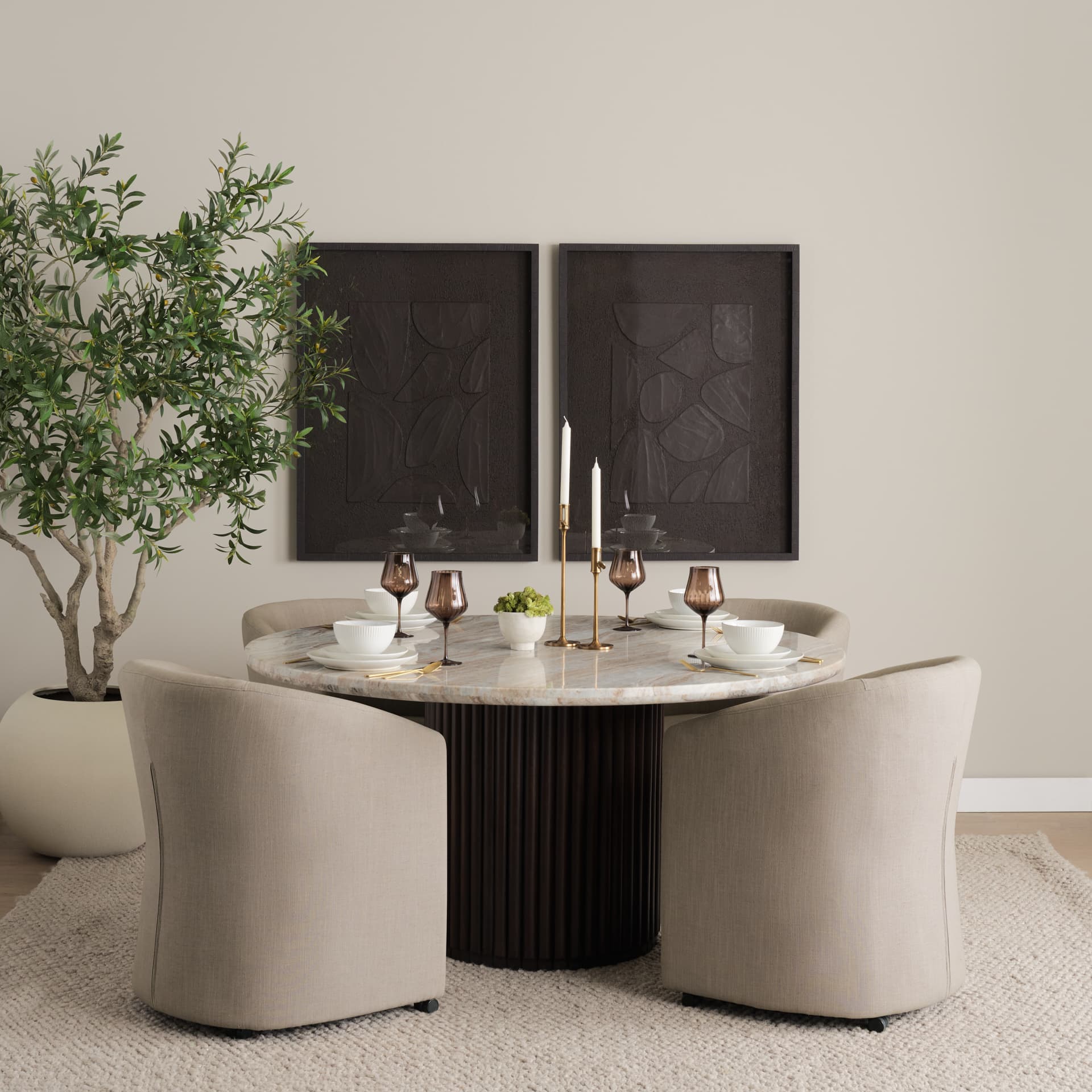 Sondra Barrel Back Dining Arm Chair | Gray Fabric w/ Wood — product photograph
