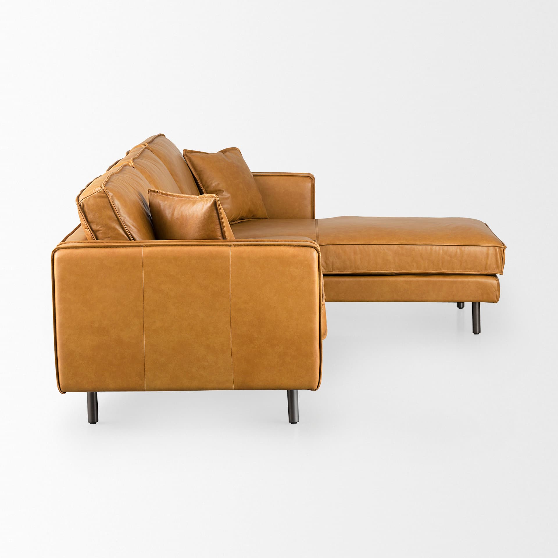 D'Arcy 111"L x 70"D x 33"H Tan Leather Right Chaise Sectional — product photograph