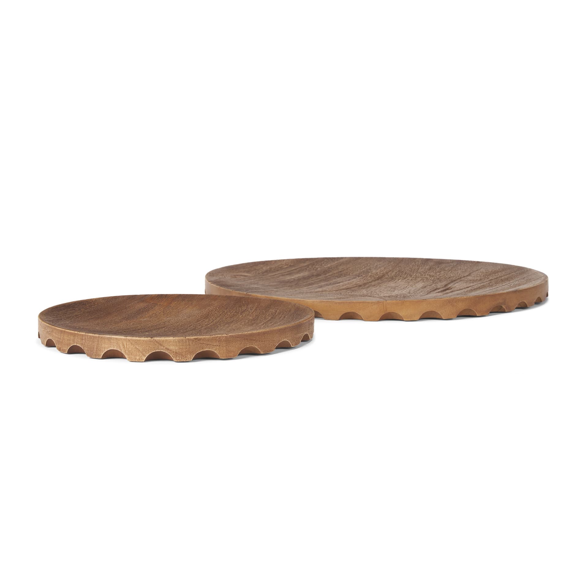 Waverly Round Light Brown Wood Scalloped Edged Trays — product photograph