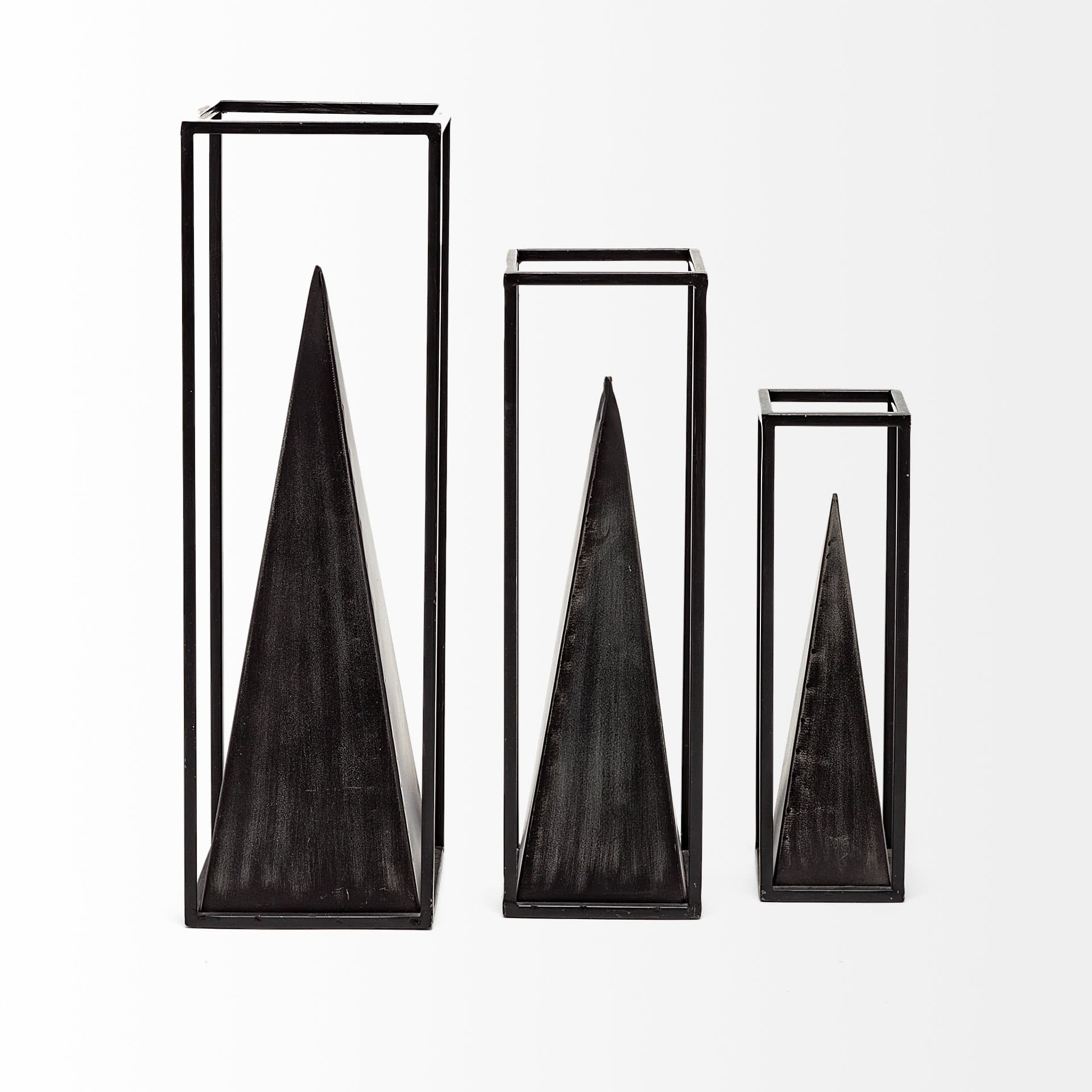 Memphis I (Large) 5L x 5W Black Metal Pyramid In A Square Frame — product photograph