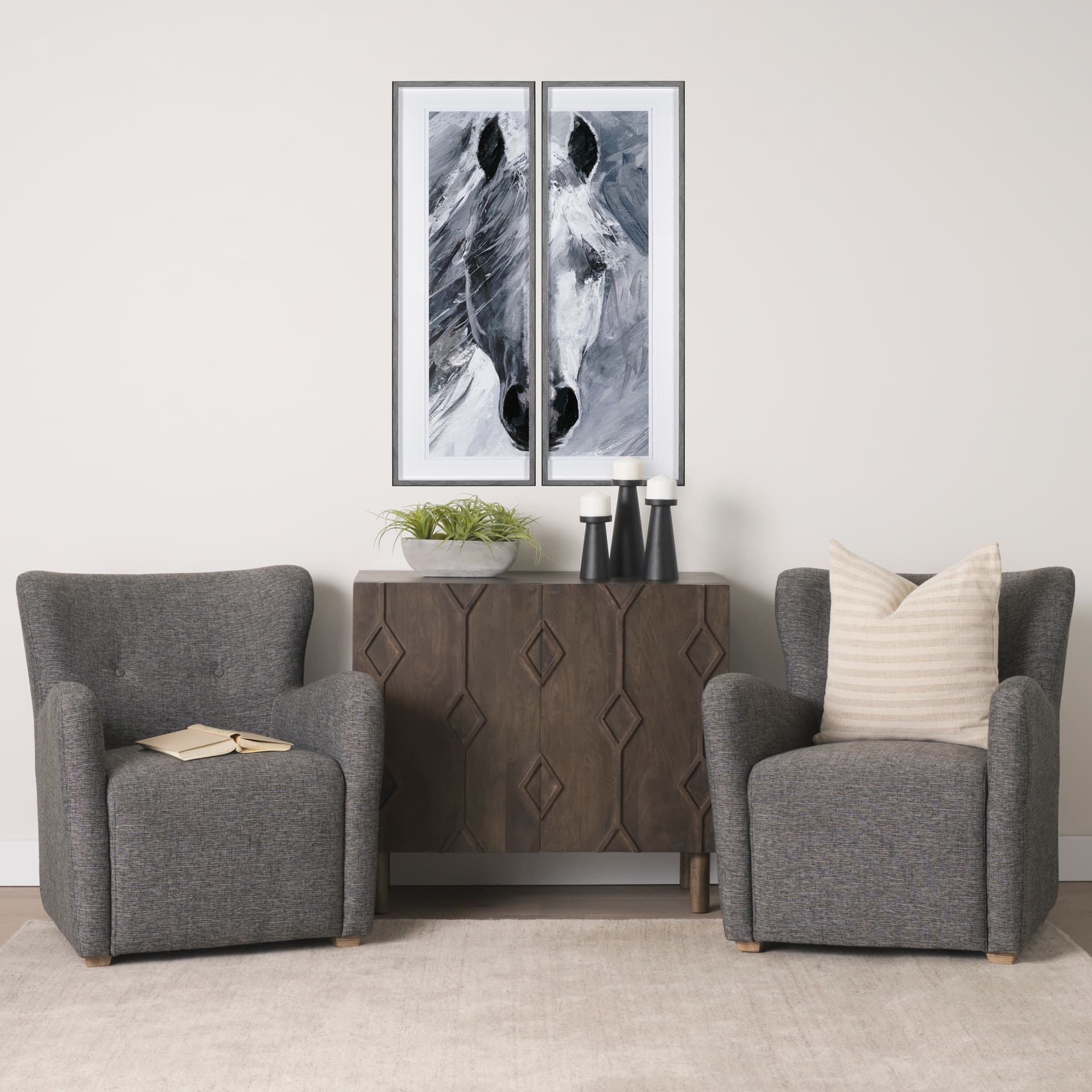 Quadir Short Matte Black Metal Candle Holder — in a styled room