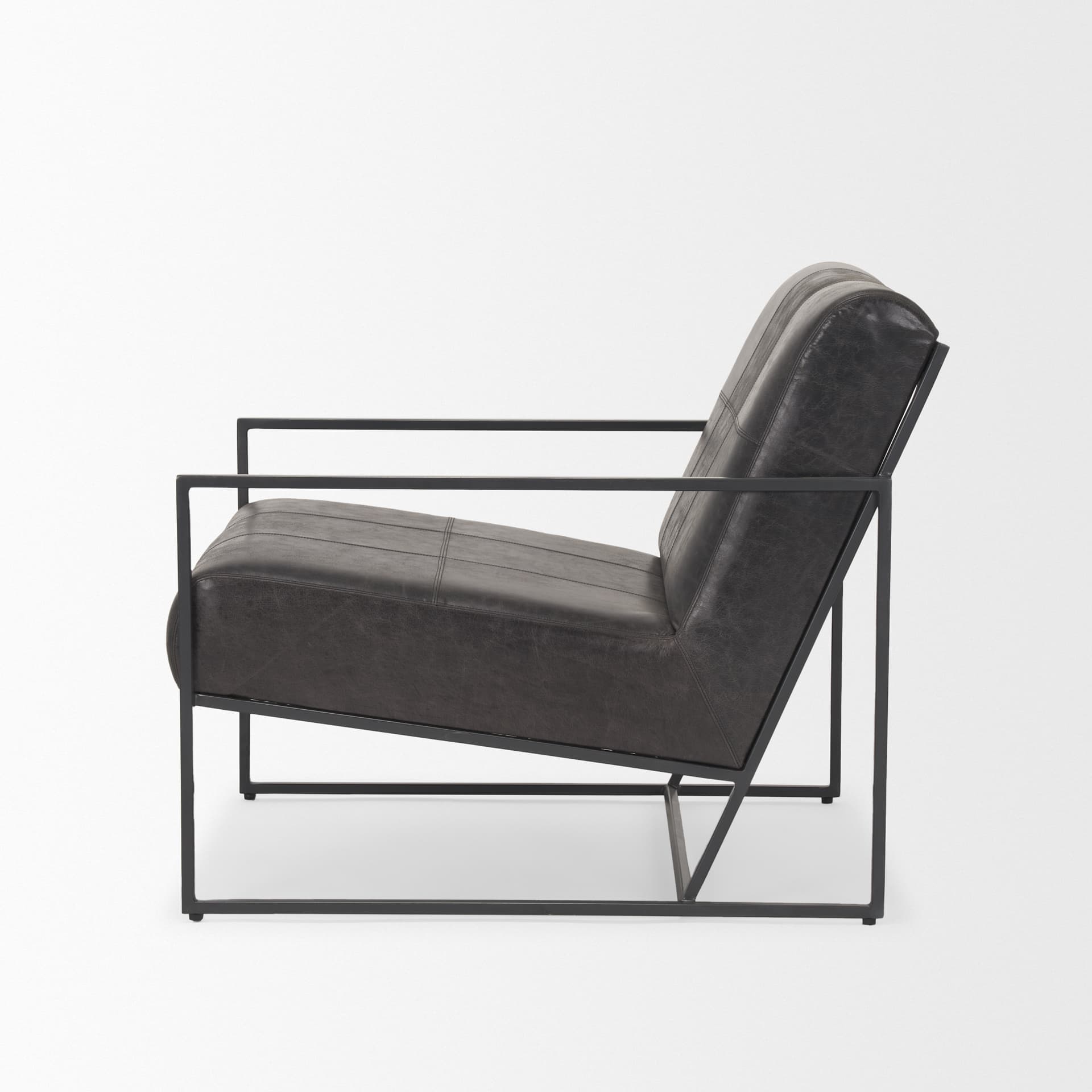Stratton Gunmetal w/ Genuine Aged Black Leather Upholstered Accent Chair — product photograph