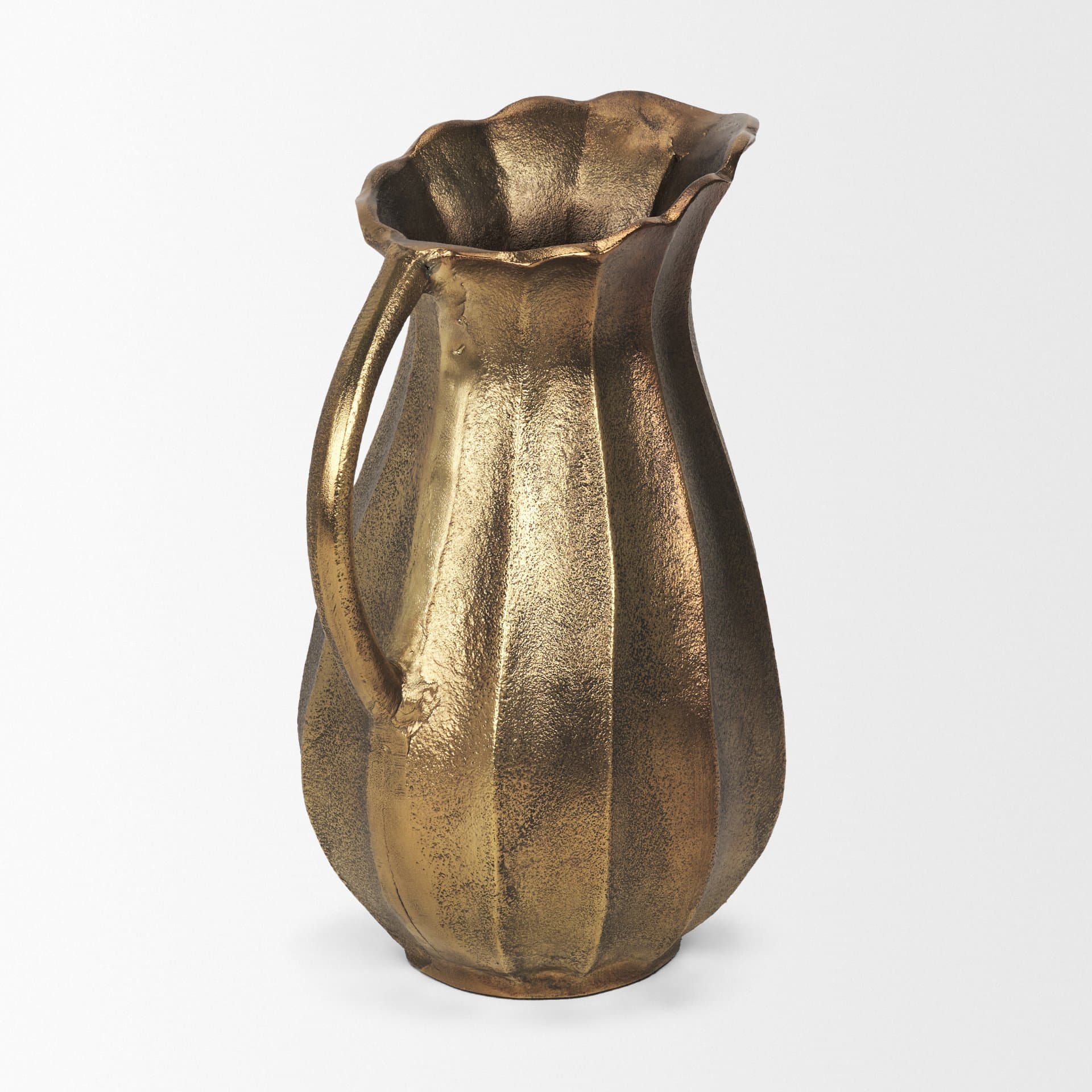 Anya Antiqued Brass Scalloped Petal Cast Metal Jug — product photograph