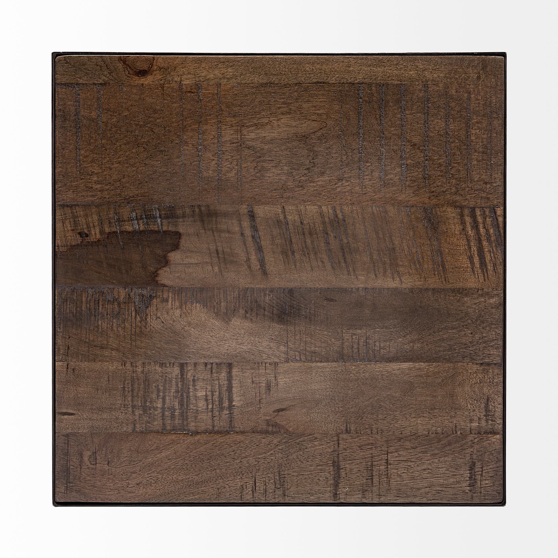 Trestman II 24" x 22.5" Square Top Medium Brown Wood and Iron Cross Braced End/Side Table — product photograph