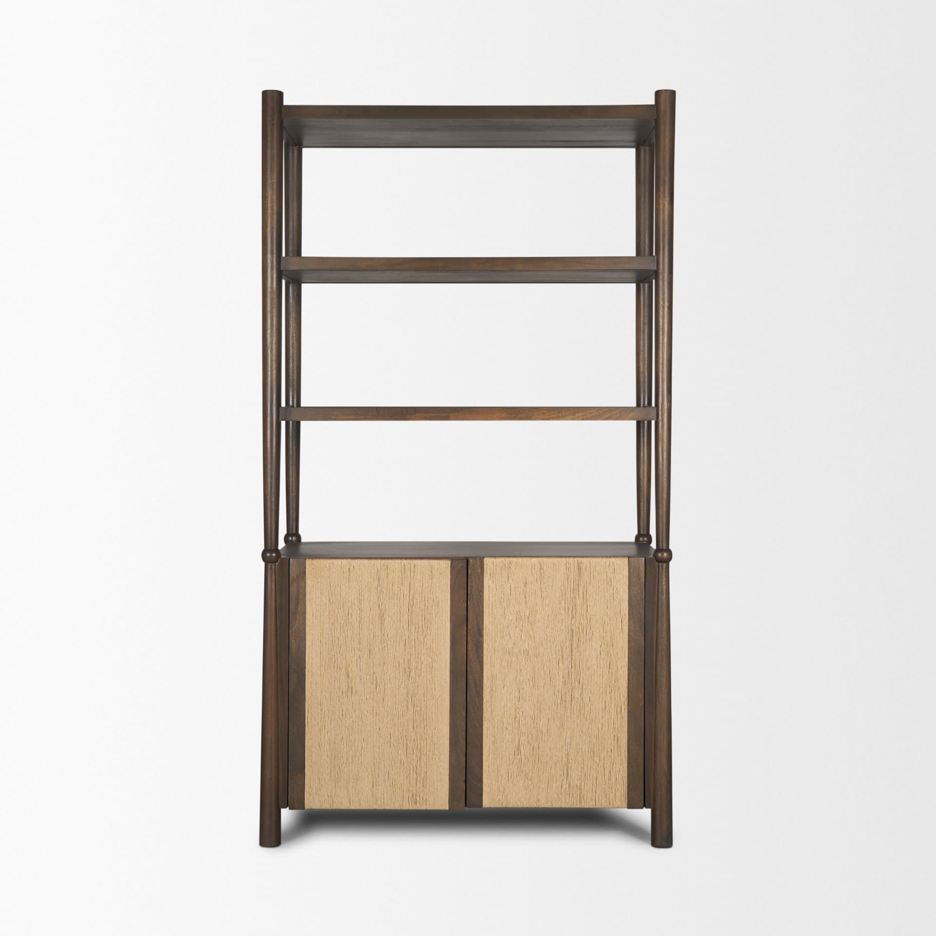 Bondi 2 Door Open Dark Brown Wood w/ Paper Rope Shelving Unit — product photograph