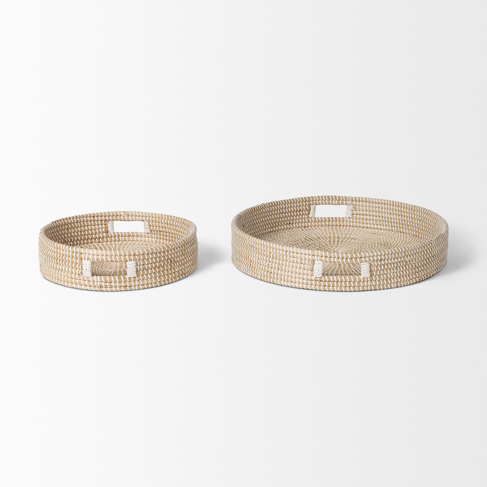 Kalama Set of 2 Large Round Seagrass Trays w/ Handles — product photograph