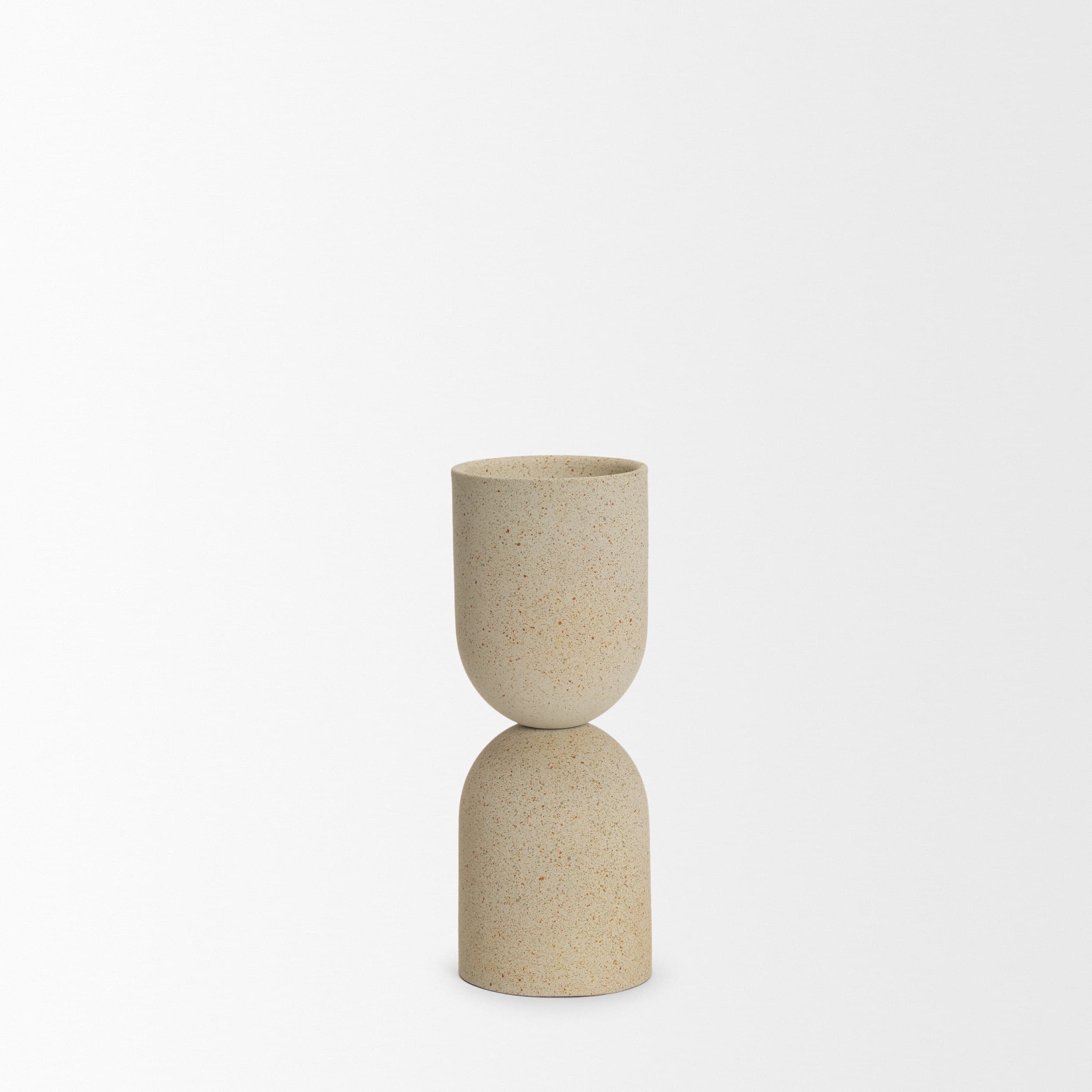 Qamra Short Beige Textured Metal Pillar Candle Holder — product photograph