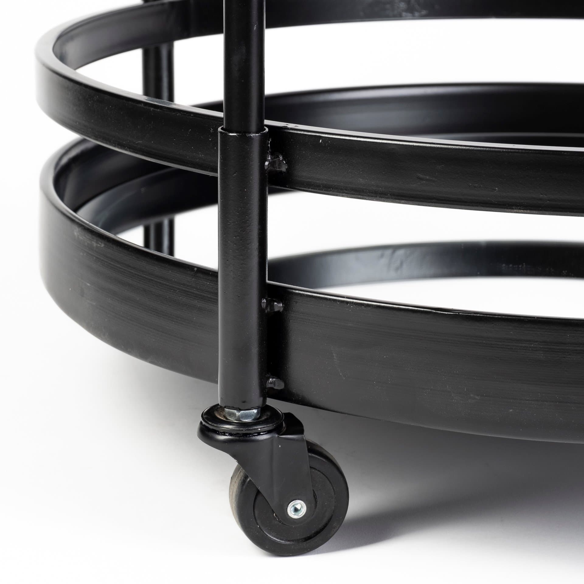 Ada Round Shape Black Metal Frame Two-Tier w/Glass Shelf Bar Cart — product photograph