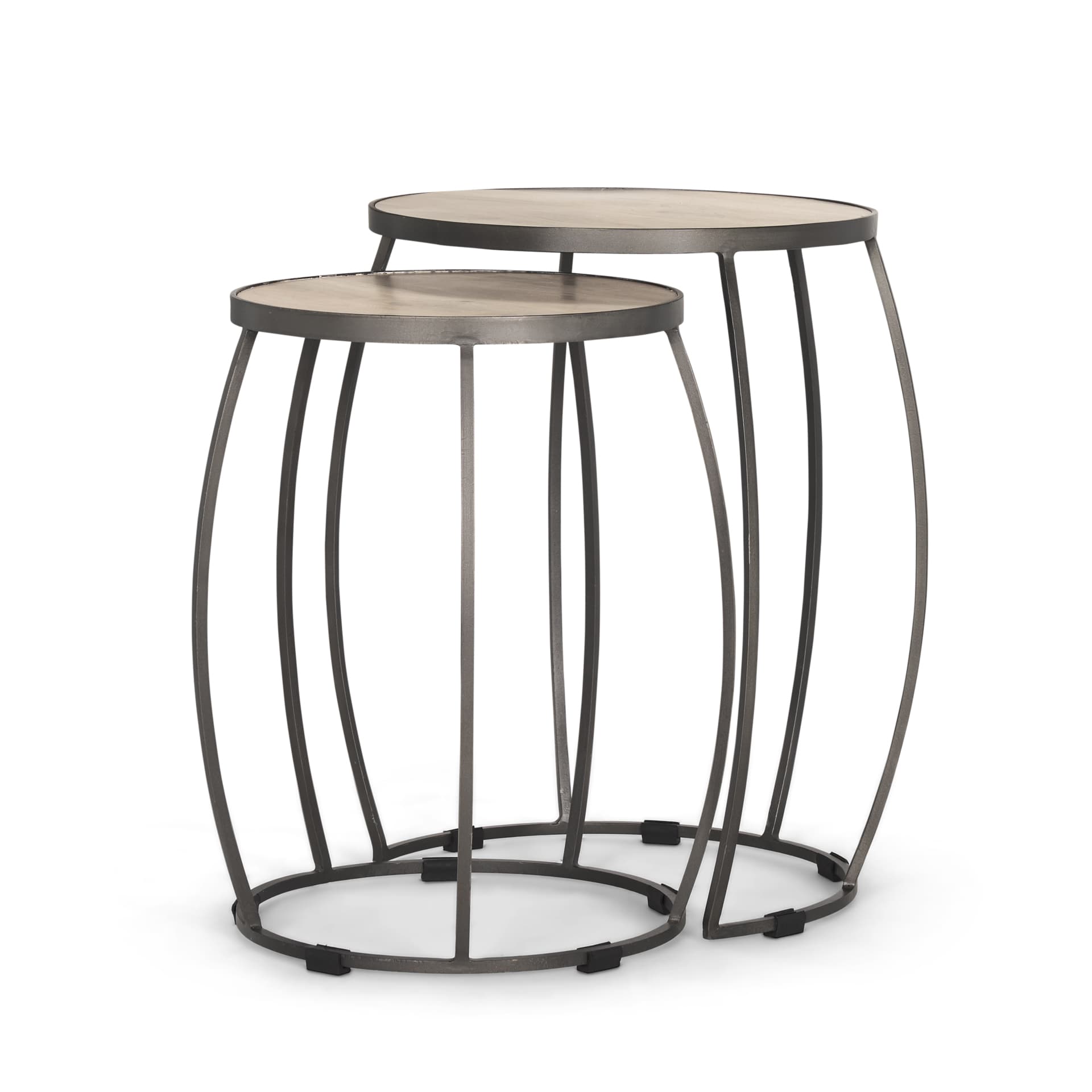 Clapp Round Light Brown W/ White Wash Wood and Silver Metal Nesting Accent Tables (Set of 2) — product photograph