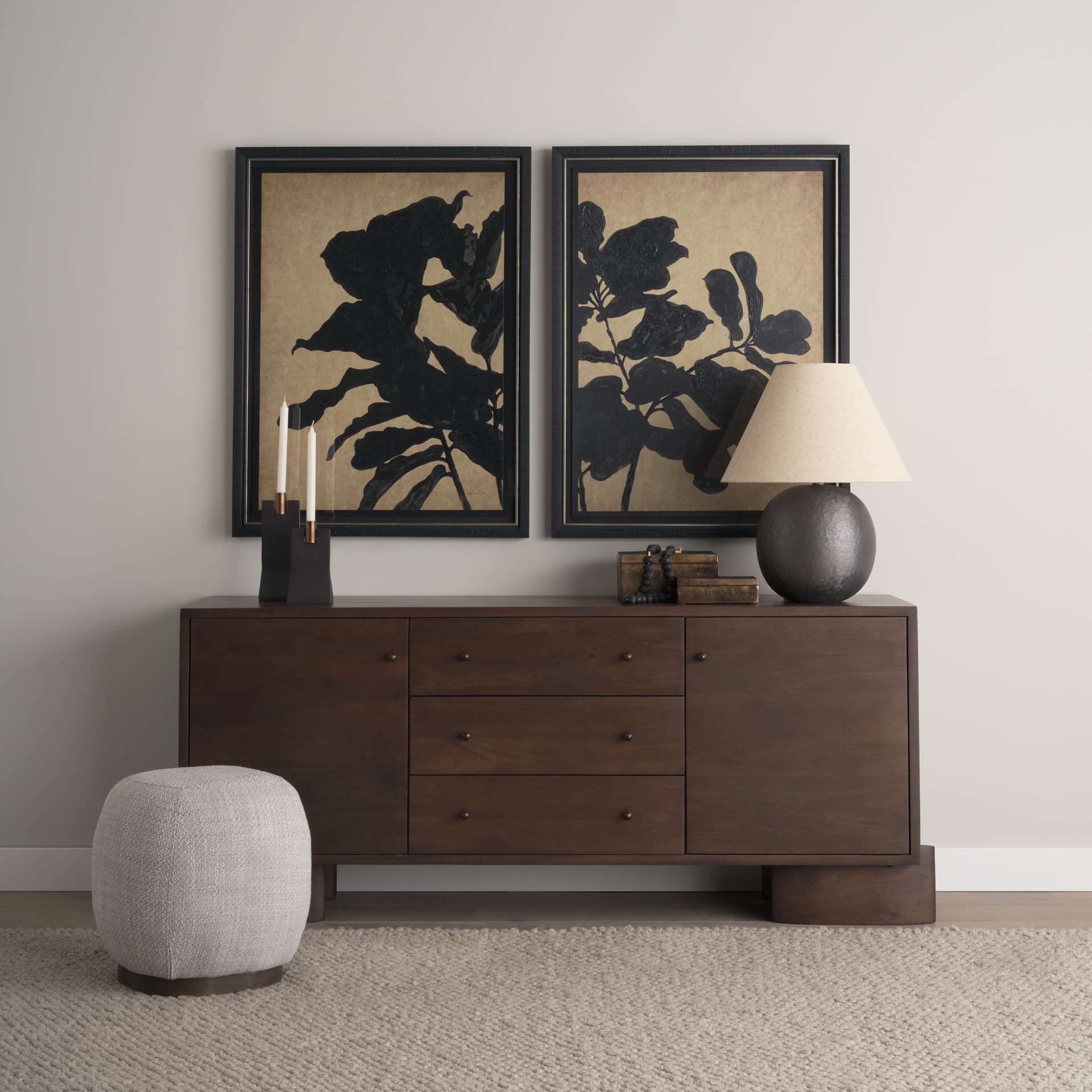 Ficus Silhouette II by Mercana Studio a Hand Embellished Framed Art Print Matted under Glass — in a styled room