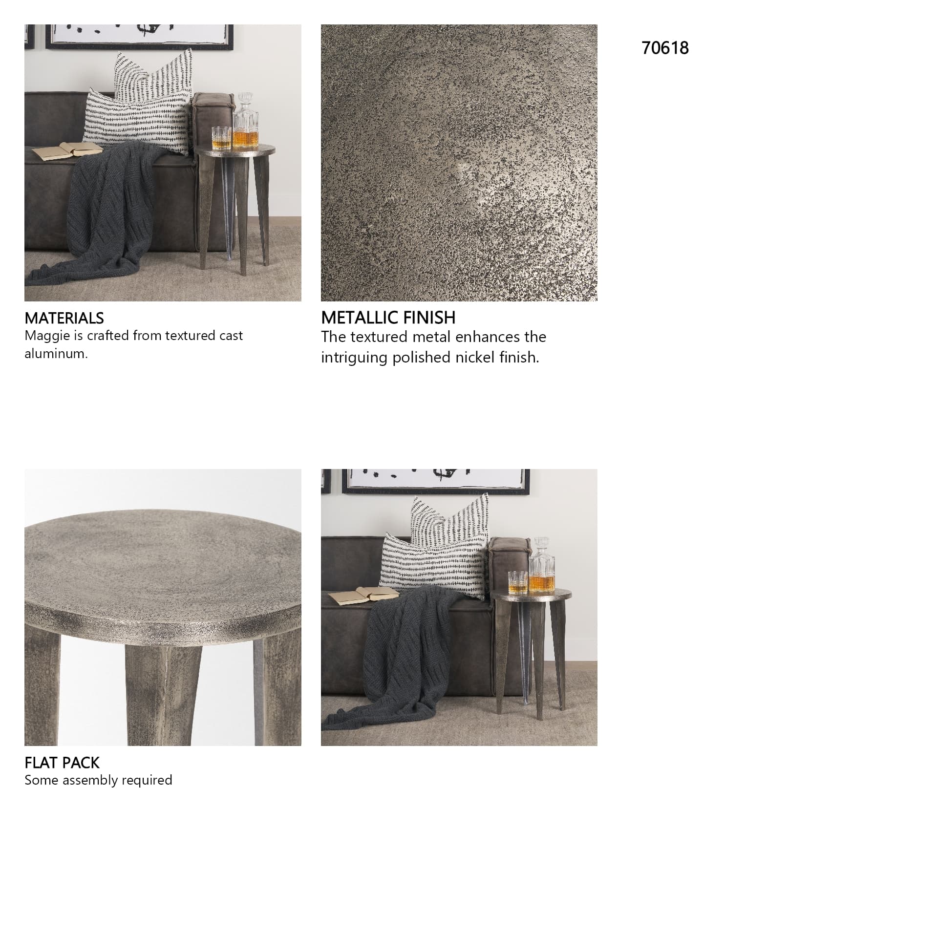 Maggie Textured Silver Nickel Cast Aluminum Metal Accent Table — in a styled room