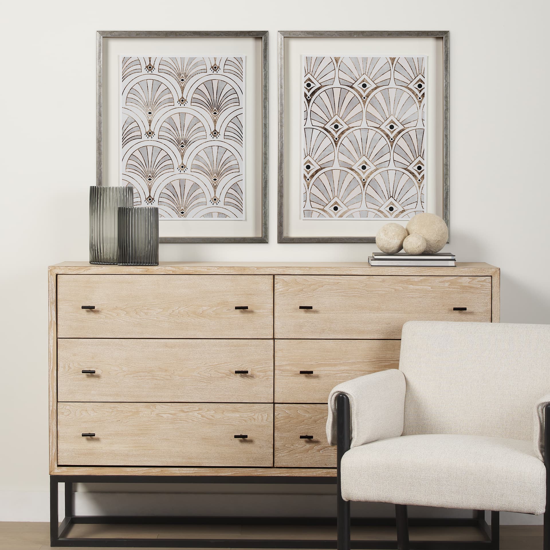 Deco Patterning I by Victoria Barnes a Hand Embellished Textured Framed Art Print Matted under Glass — product photograph