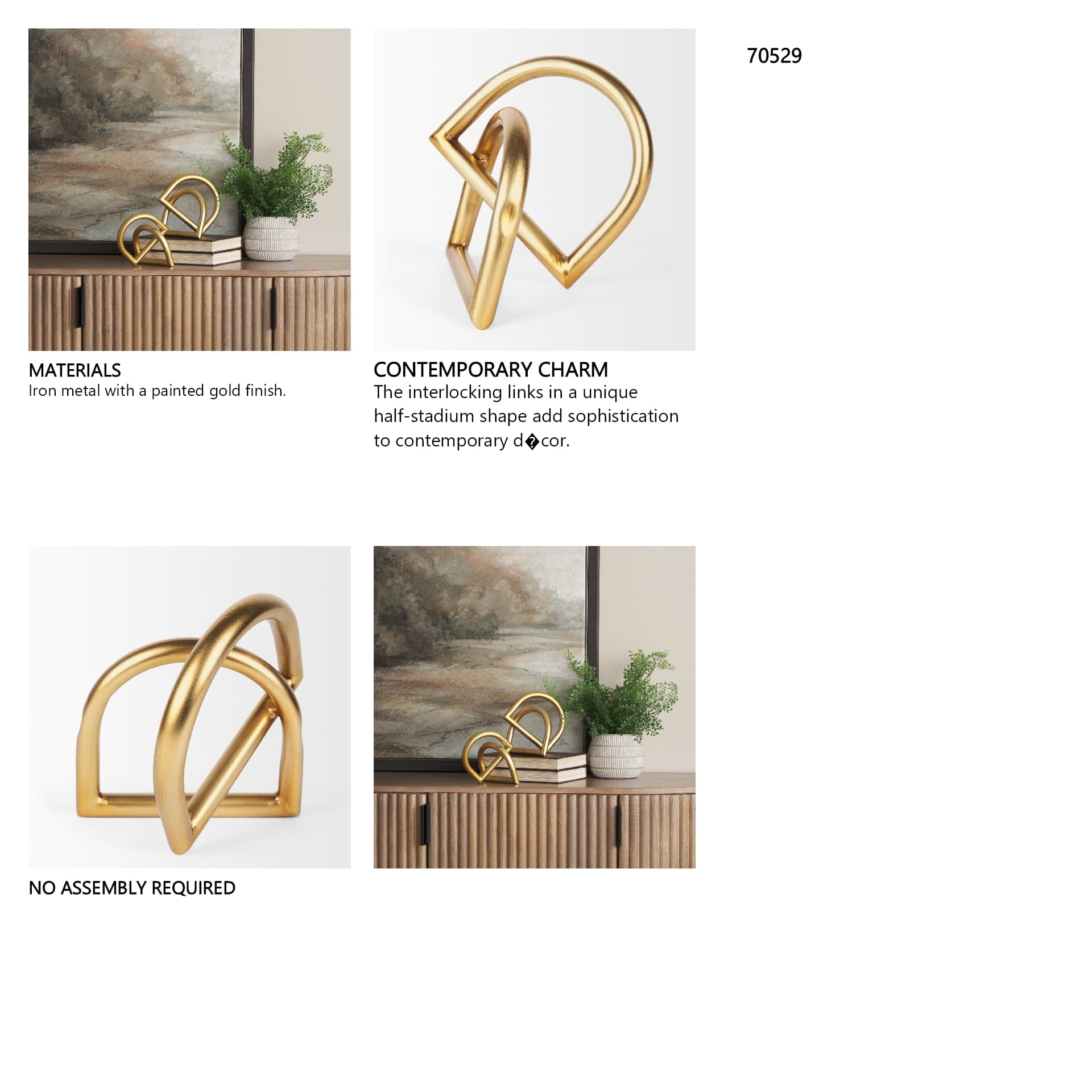 Locke Large Gold Metal Decorative Object — in a styled room