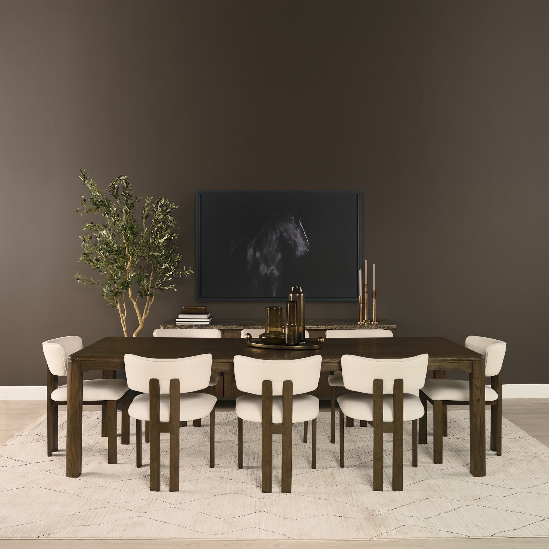 Soho Open Back Dining Side Chair | Cream Chenille w/ Dark Brown Wood — product photograph