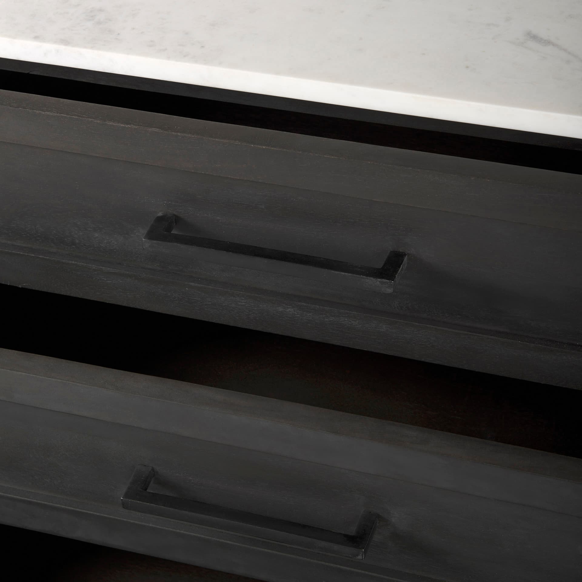 Divina Black-Brown Wood w/ White Marble Top and Black Metal Base Accent Cabinet — product photograph