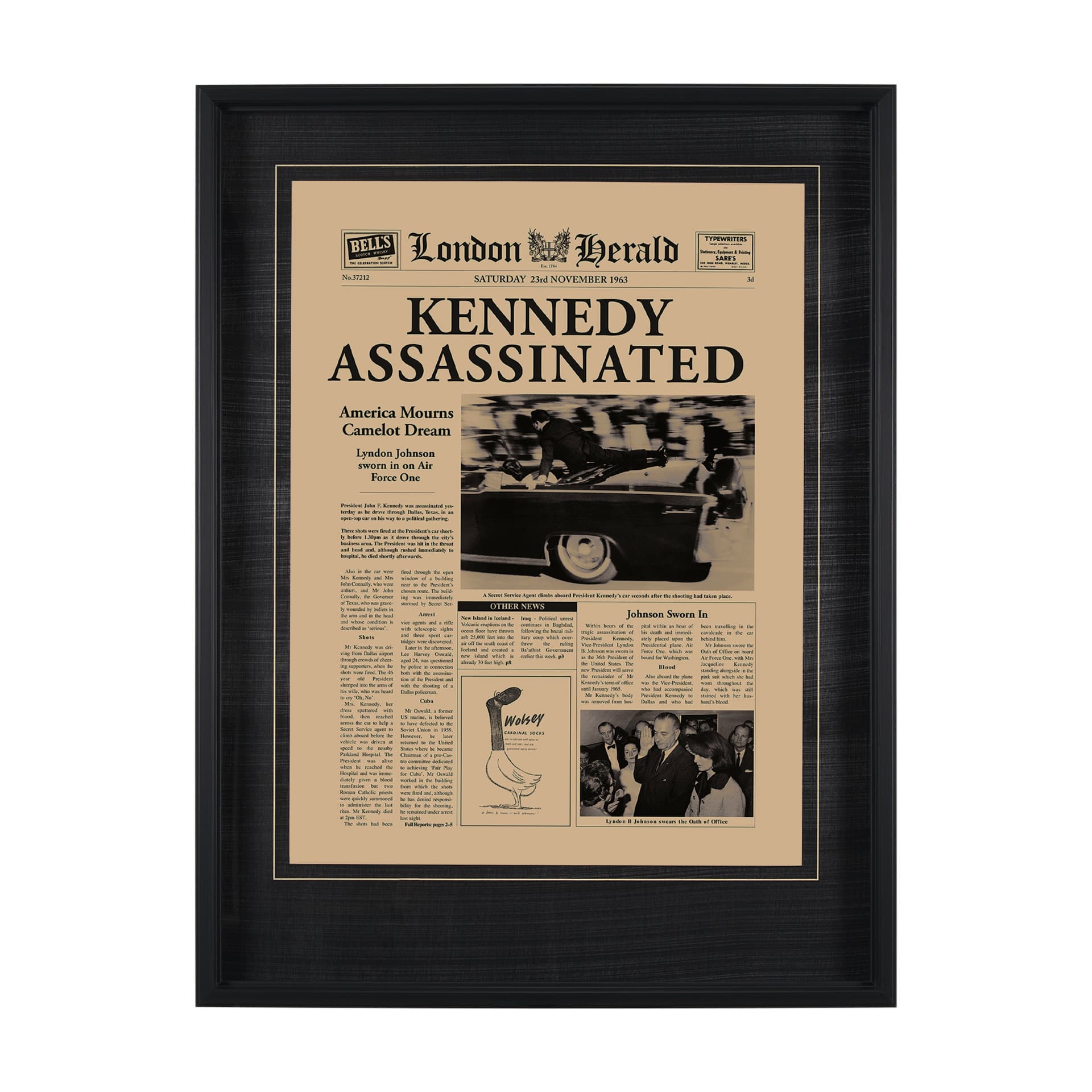 Kennedy Assassinated by Vintage Collection Hand Embellished Framed Art Photo Matted under Glass — product photograph