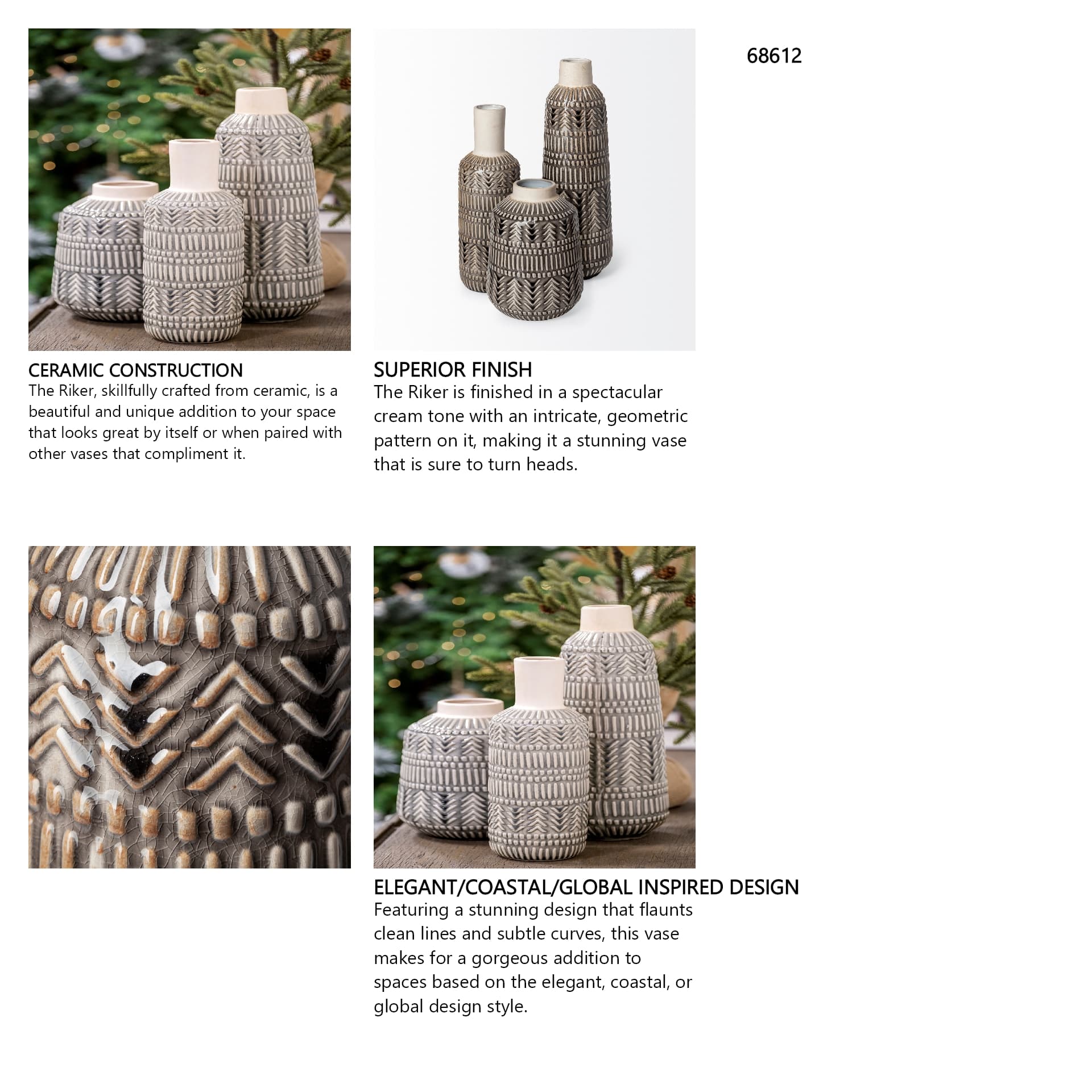 Riker III Large Dark Gray Cream Ceramic Vase — in a styled room
