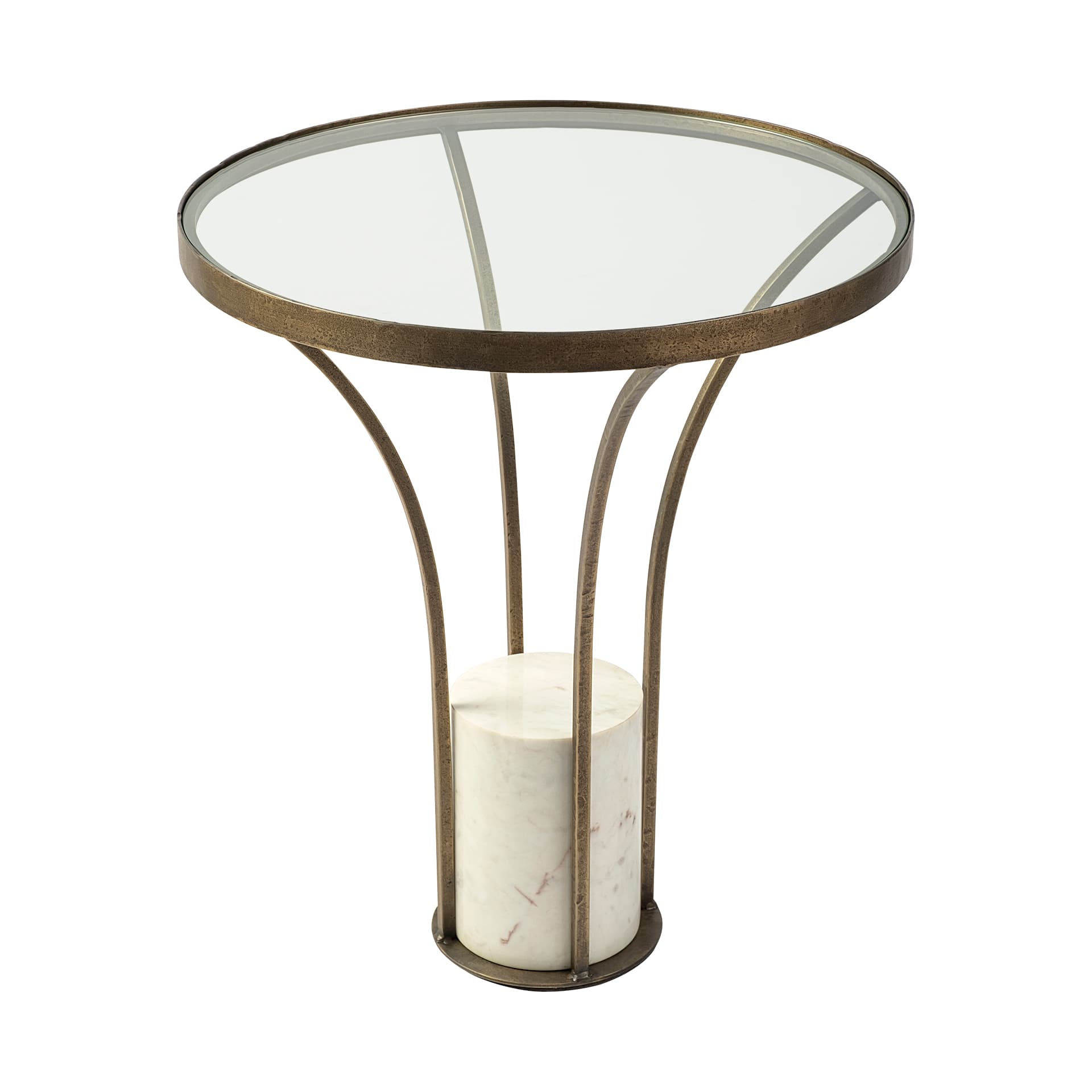 Jacinta II 21" Round Glass Top Metal and Marble Pedestal End/Side Table — product photograph