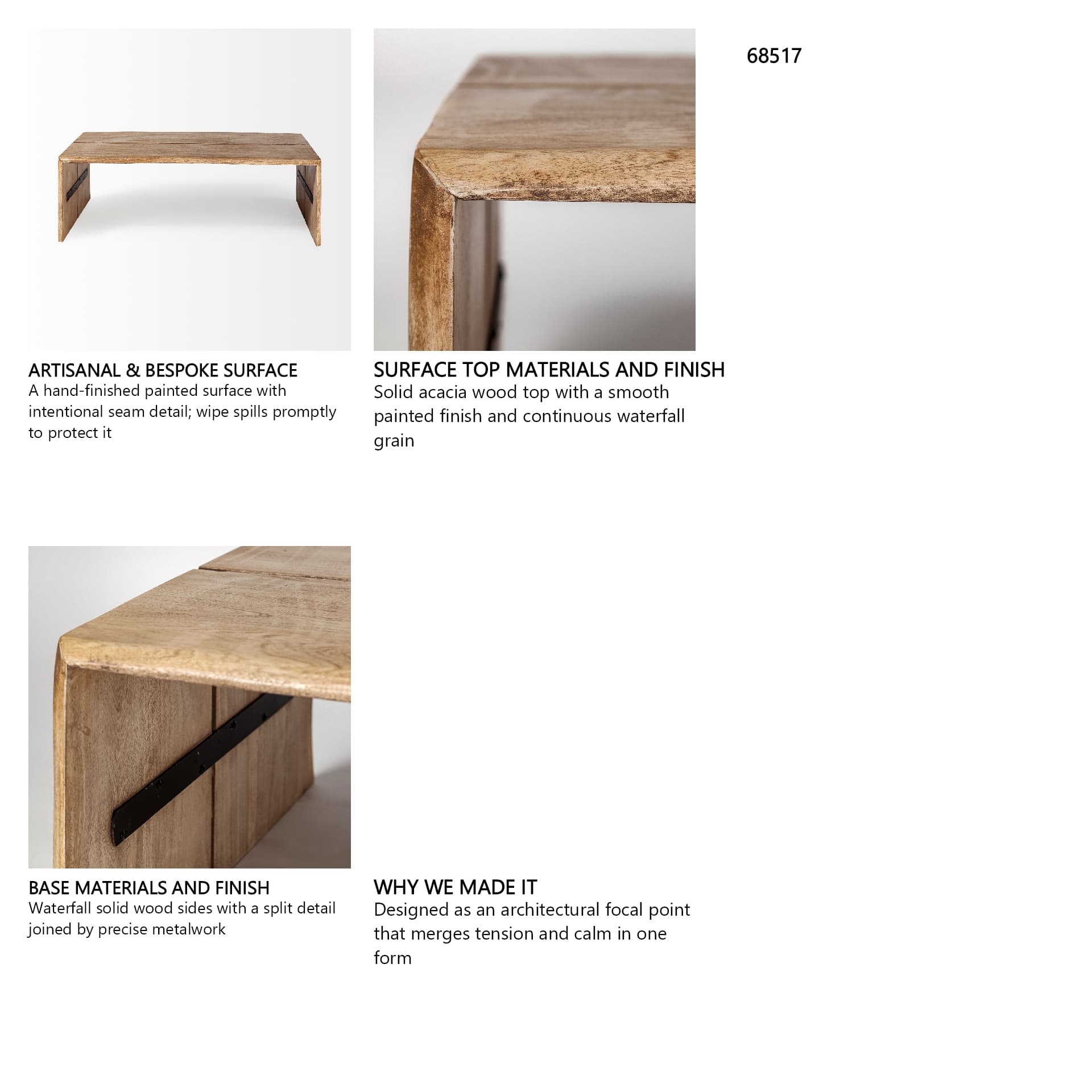 San Andreas 48x30.5 Rectangular Brown Solid Wood Top and Base Coffee Table — in a styled room
