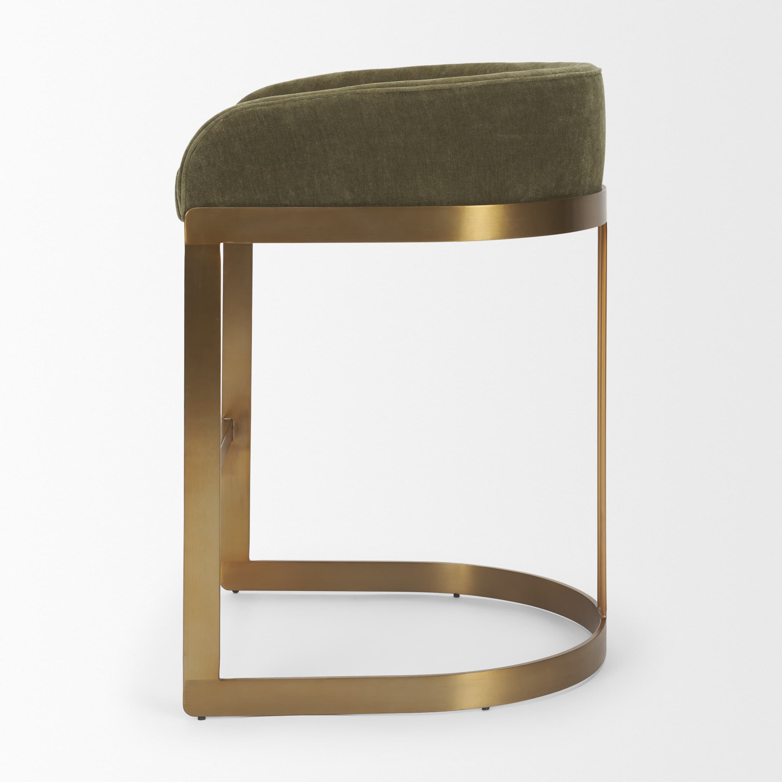 Hollyfield Backless 28.7in Seat Bar Stool | Olive Fabric w/ Gold Metal — product photograph