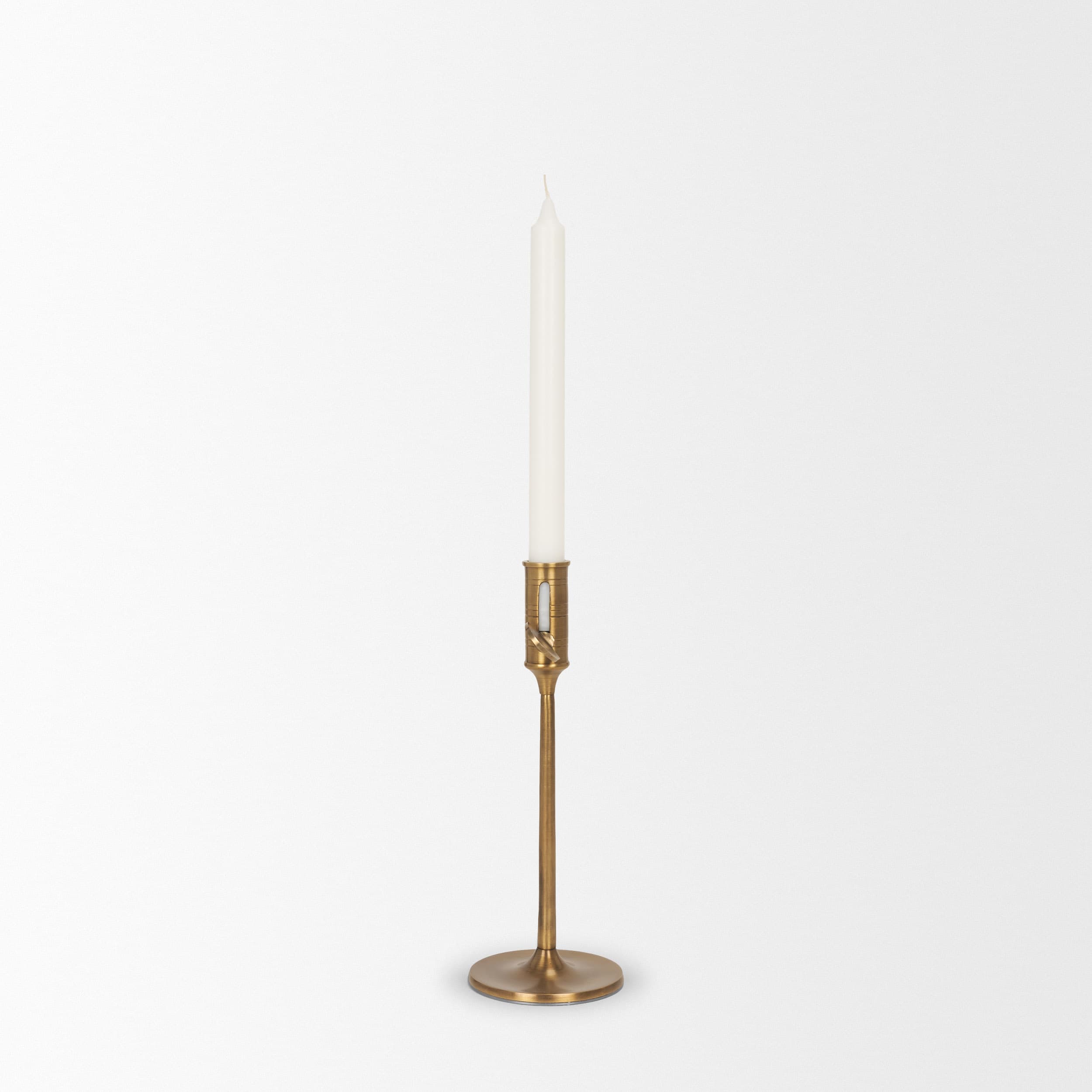Chantria Small Solid Natural Brass Adjustable Taper Candle Holder — product photograph