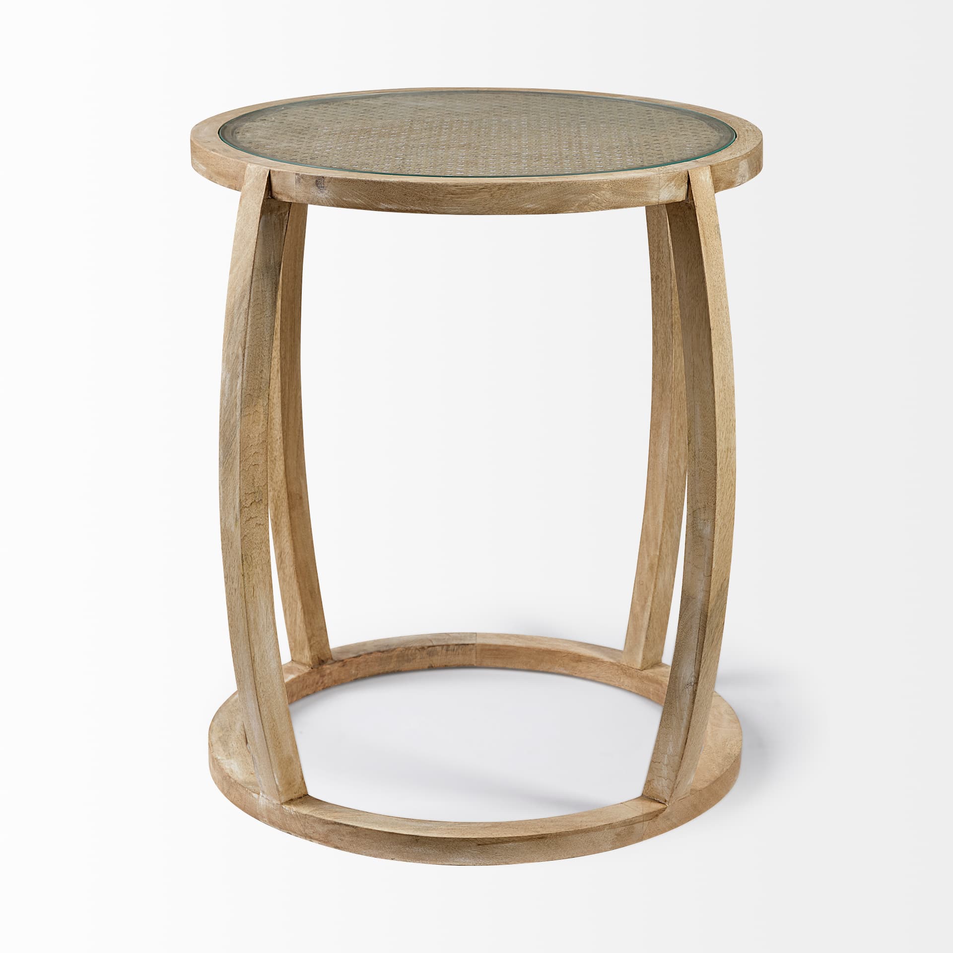 Hubbard I 22L x 22W Light Brown Wood Round Top W/Glass Accent Table — product photograph
