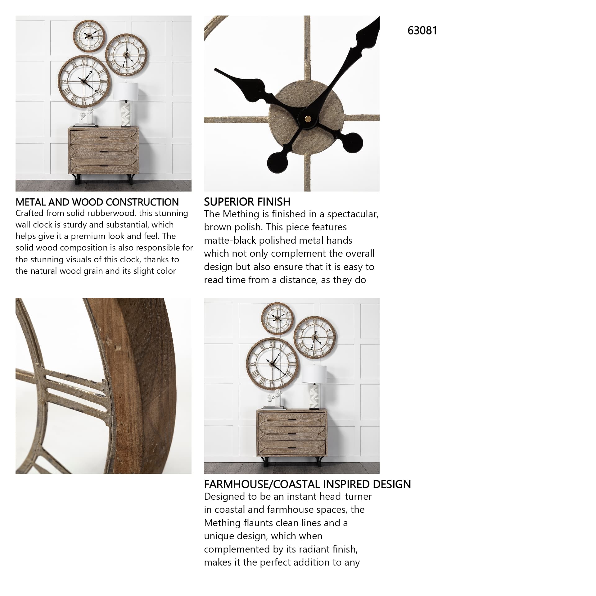 Mething Light Brown 19" Small Farmhouse Wall Clock — in a styled room