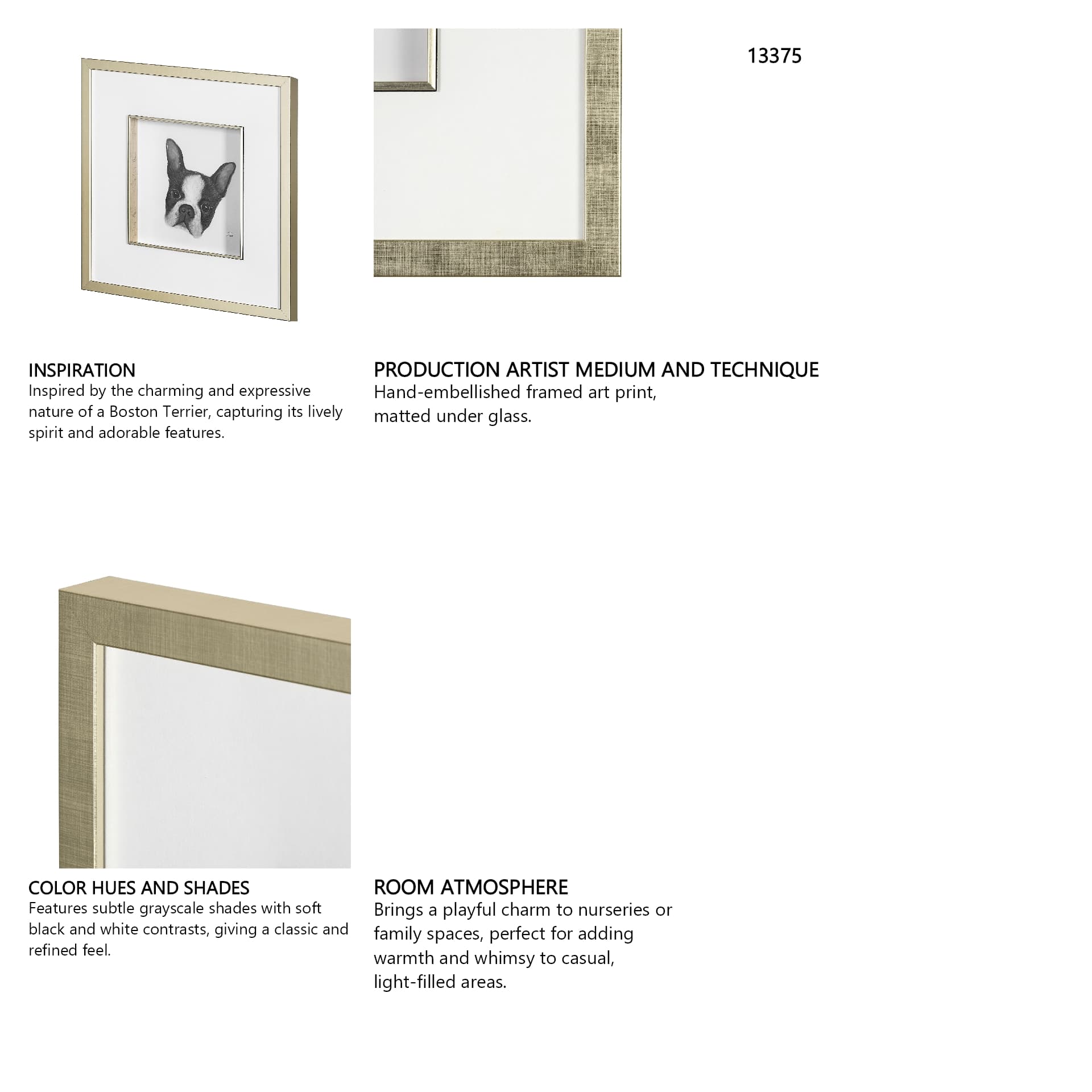 Floyd (Boston Terrier 1) by Mercana Studio Hand Embellished Framed Art Print Matted under Glass — in a styled room