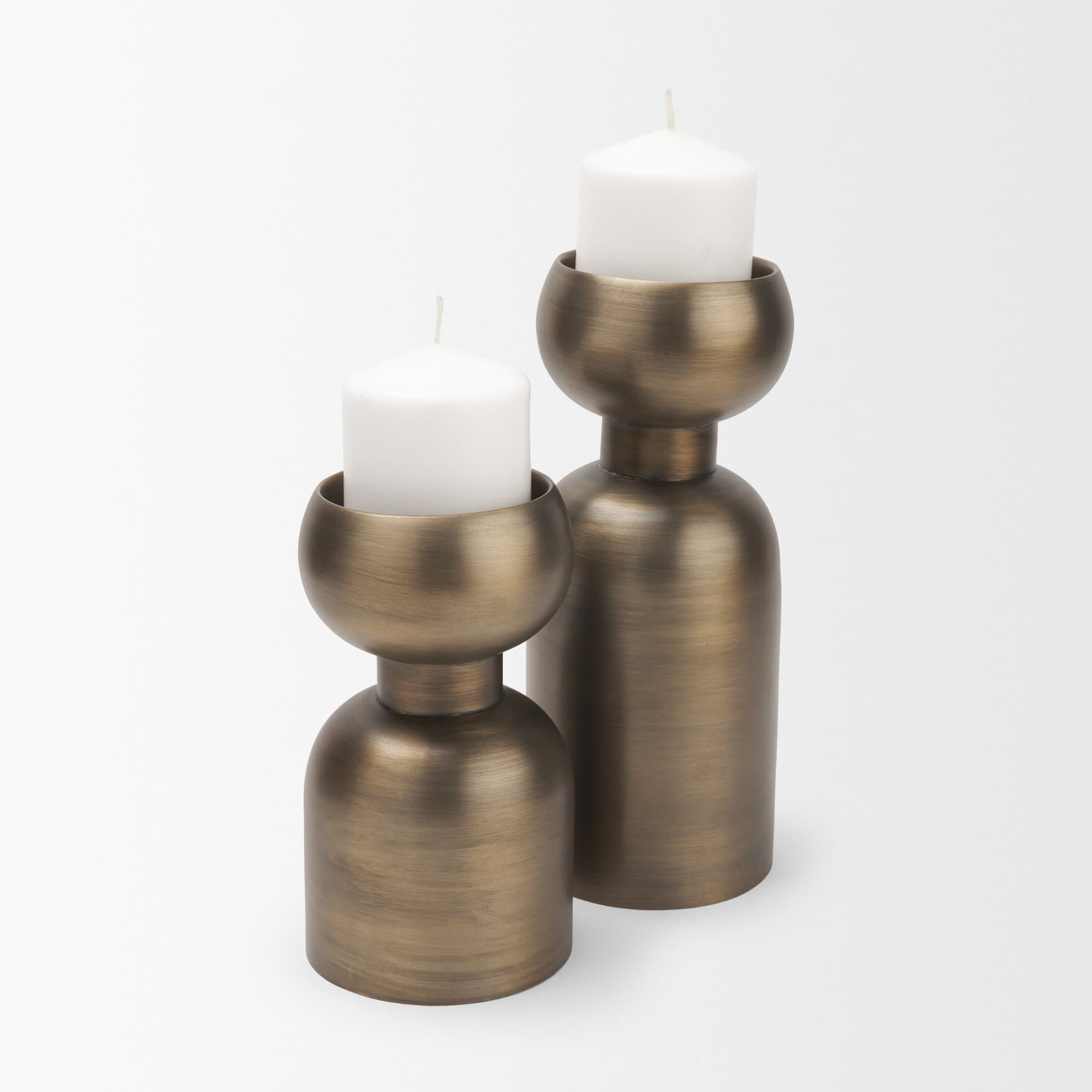 Pelar Large Antiqued Brass Stacked Pillar Candle Holder — product photograph