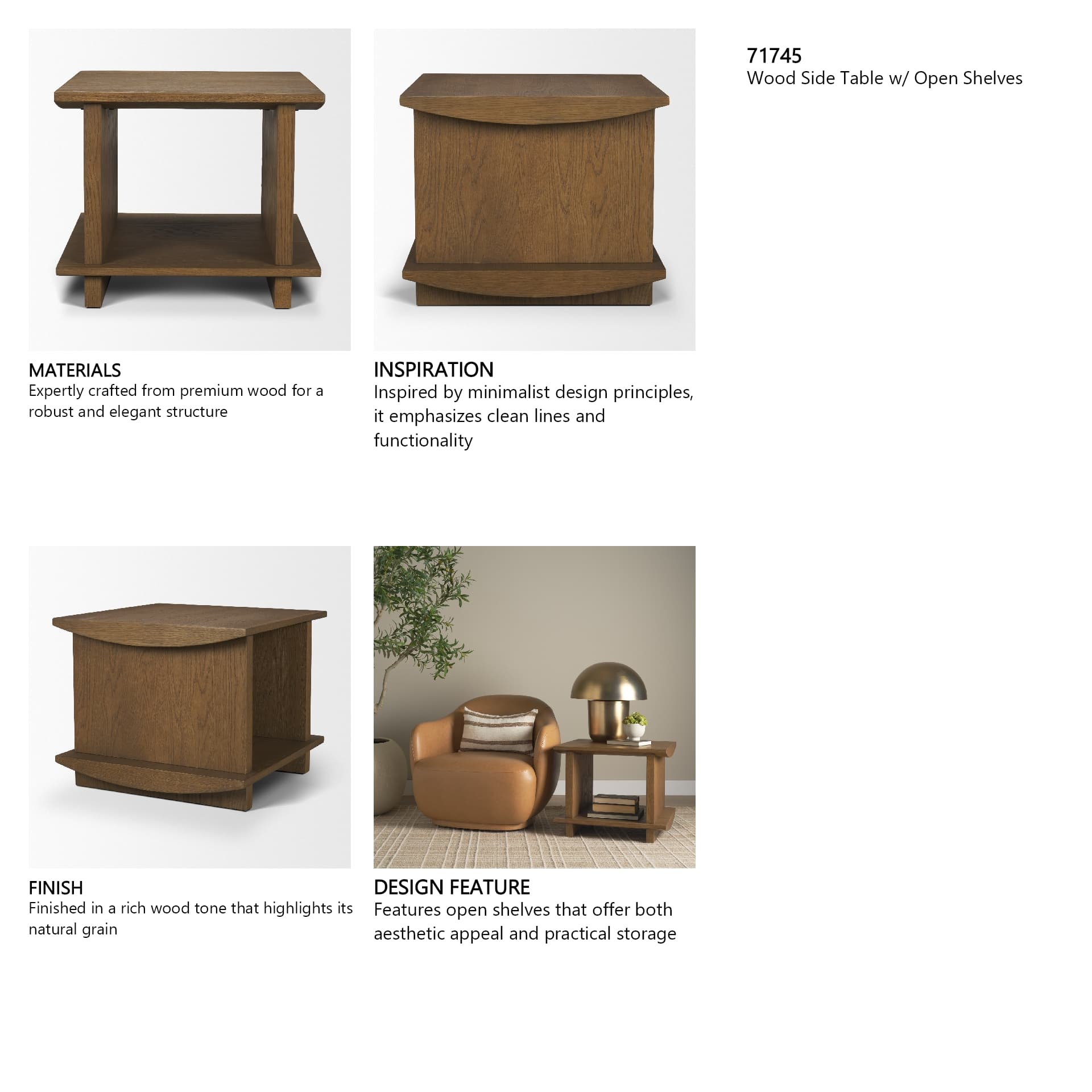Boden Wood Side Table w/ Open Shelves — product photograph