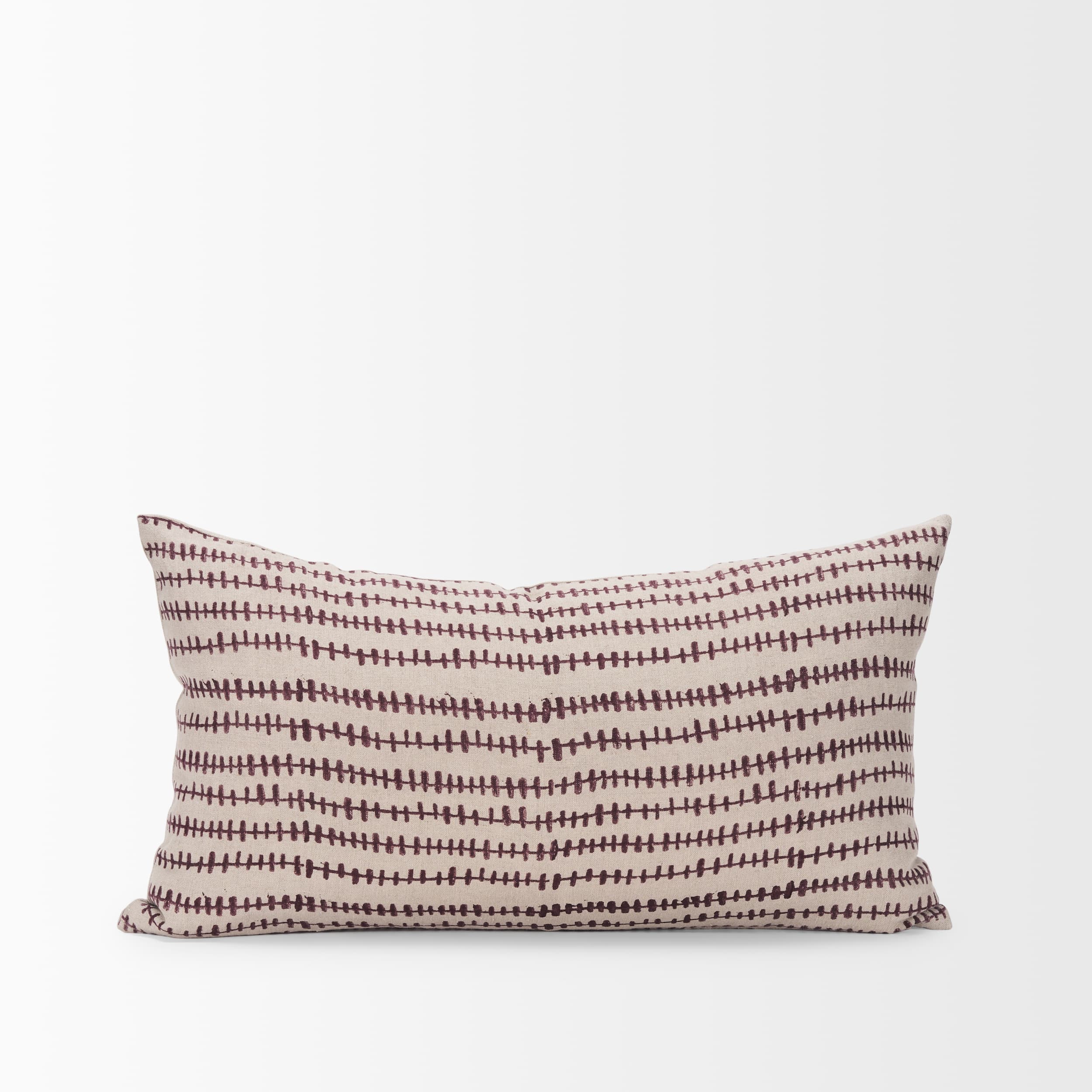 Jenna 14x26 Beige w/Merlot Print Linen Lumbar Decorative Pillow Cover — product photograph