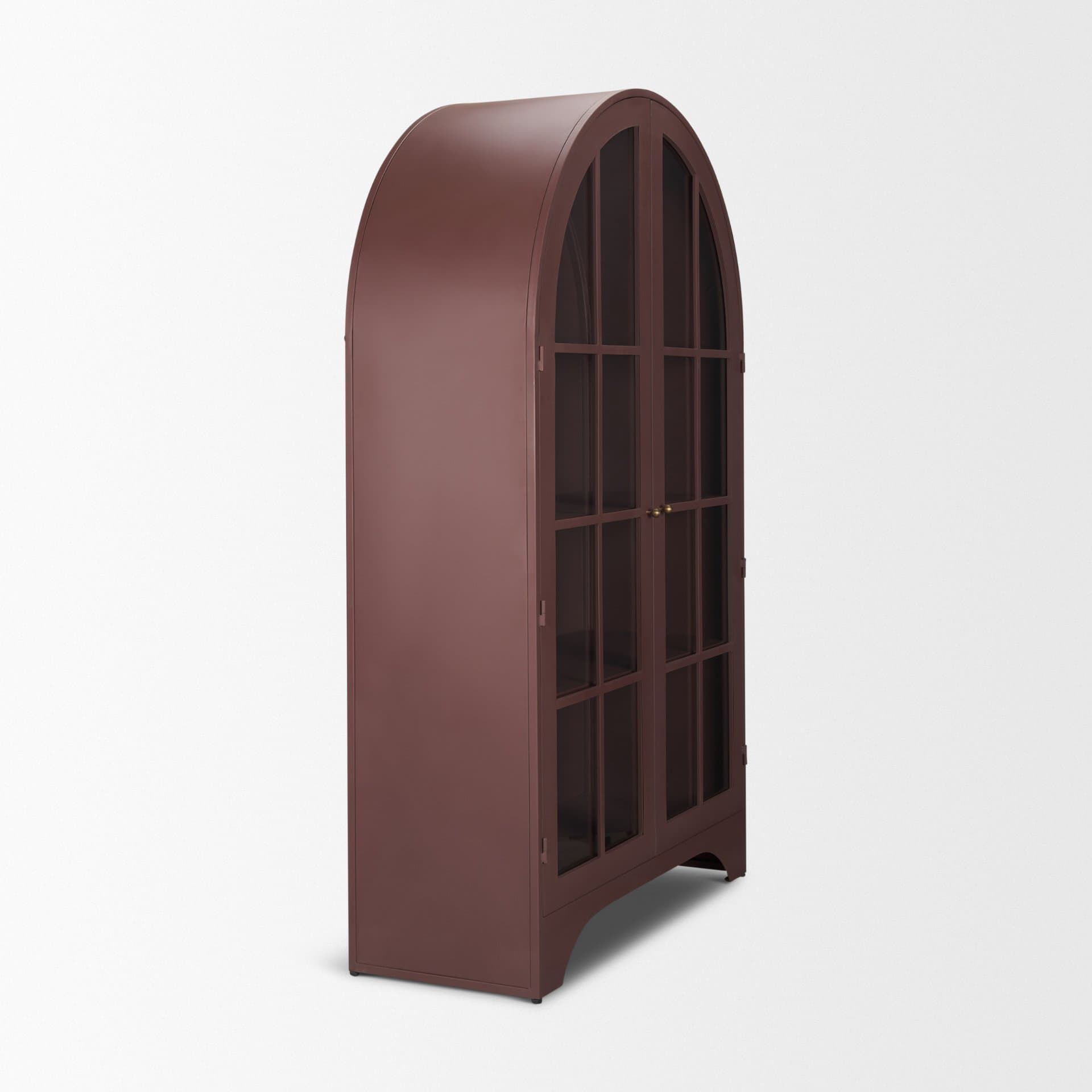 Rousseau Arched Curio Cabinet w/ Glass Doors | Burgundy Metal — product photograph