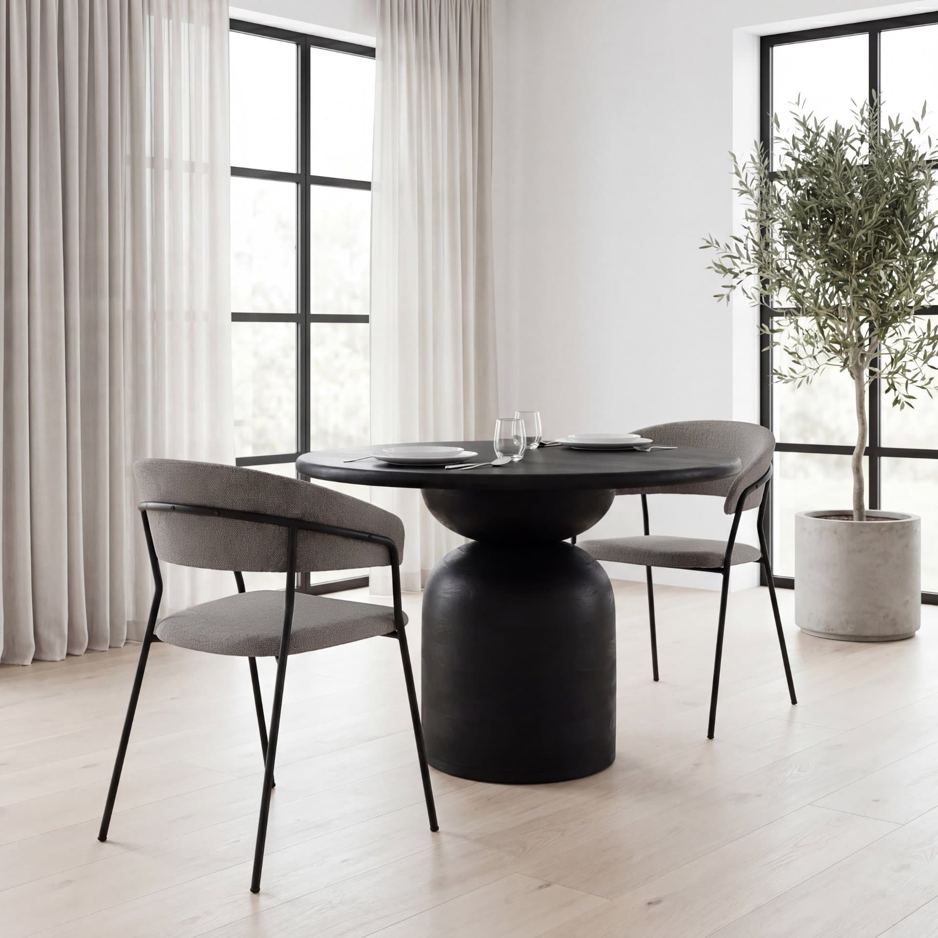 Carolyn Contoured Back Dining Side Chair | Gray Fabric w/ Metal — product photograph