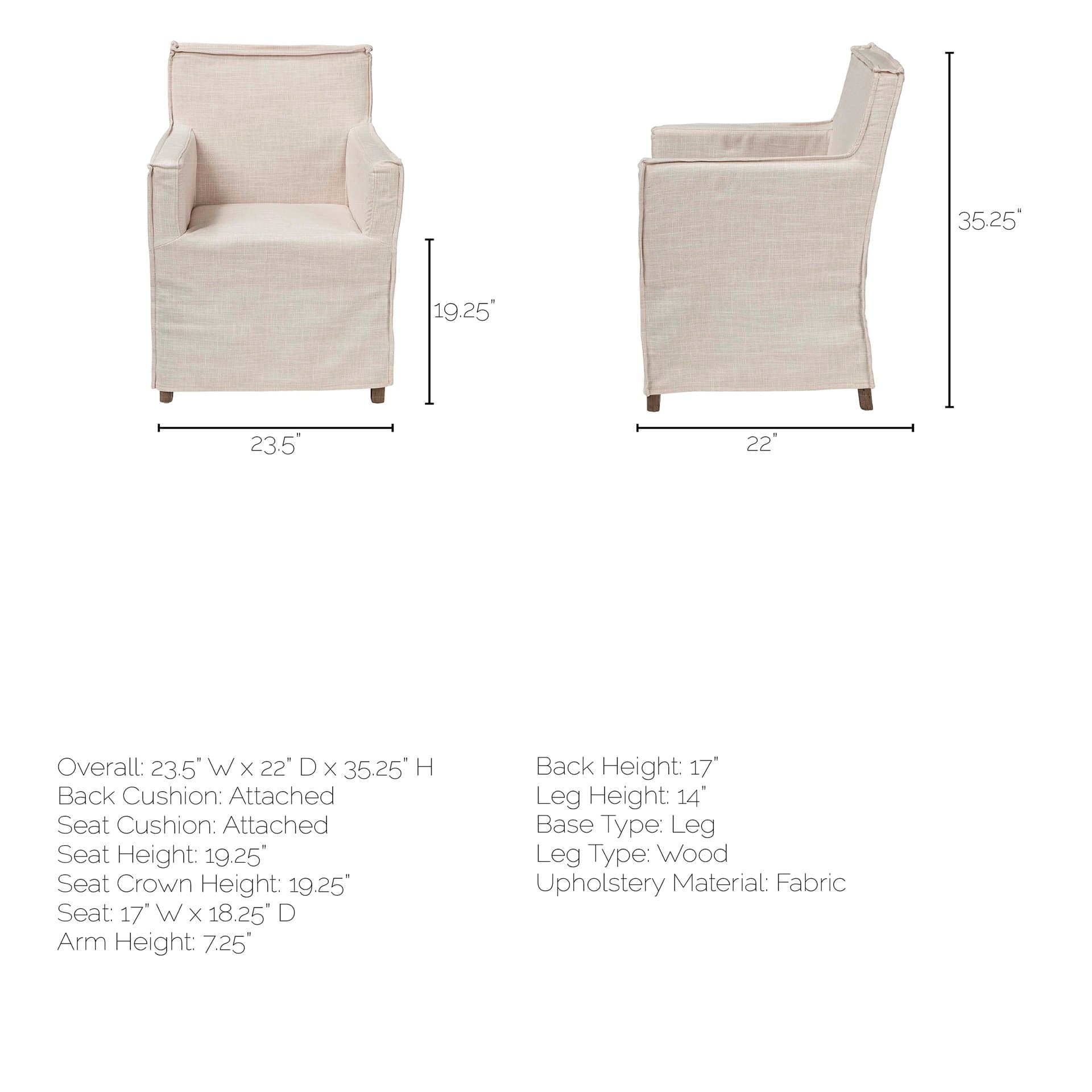 Elbert Solid Back Dining Side Chair | Cream Fabric w/ Brown Wood — product photograph